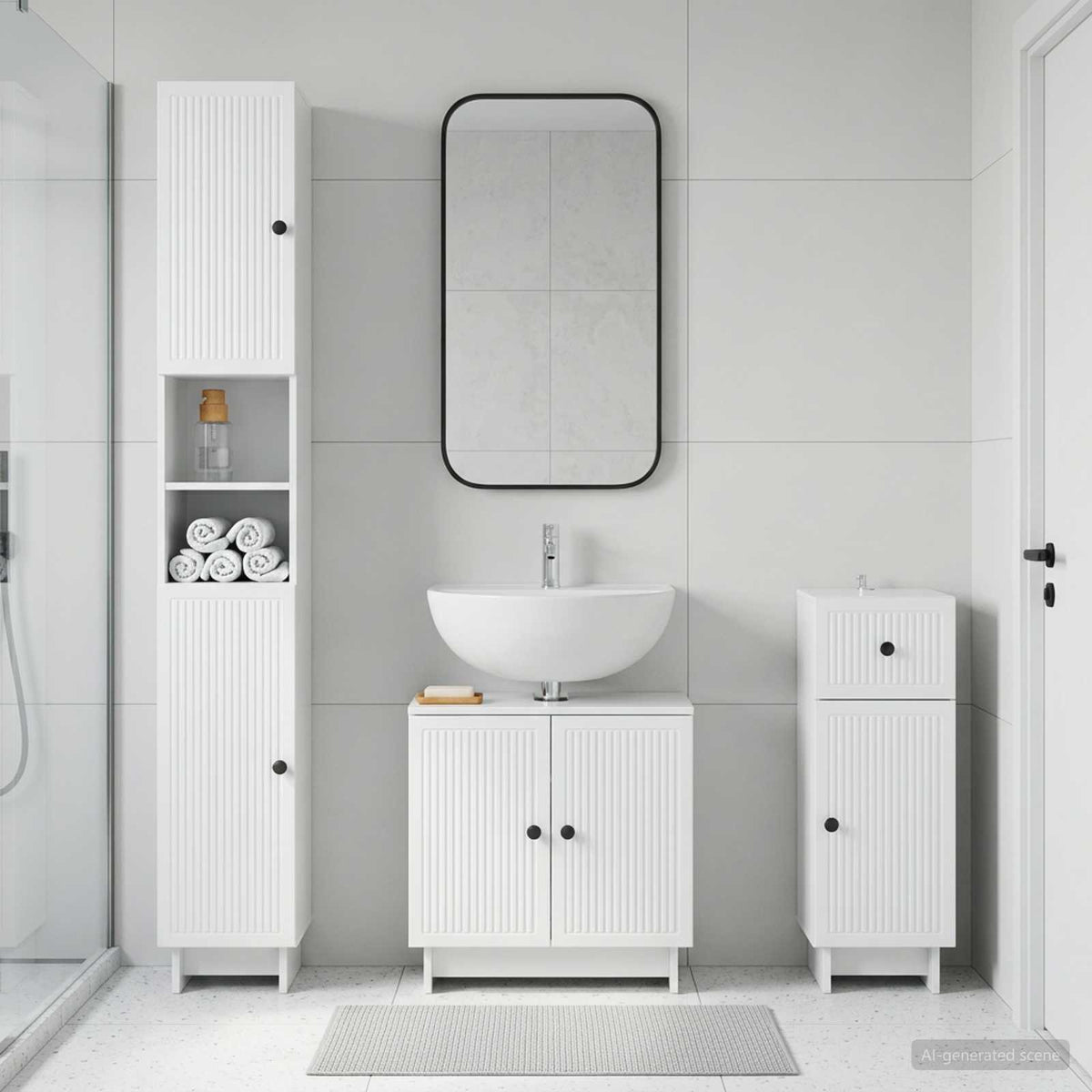 3-teiliges Badezimmer-Schranksystem EDE Hochglanz Weiß