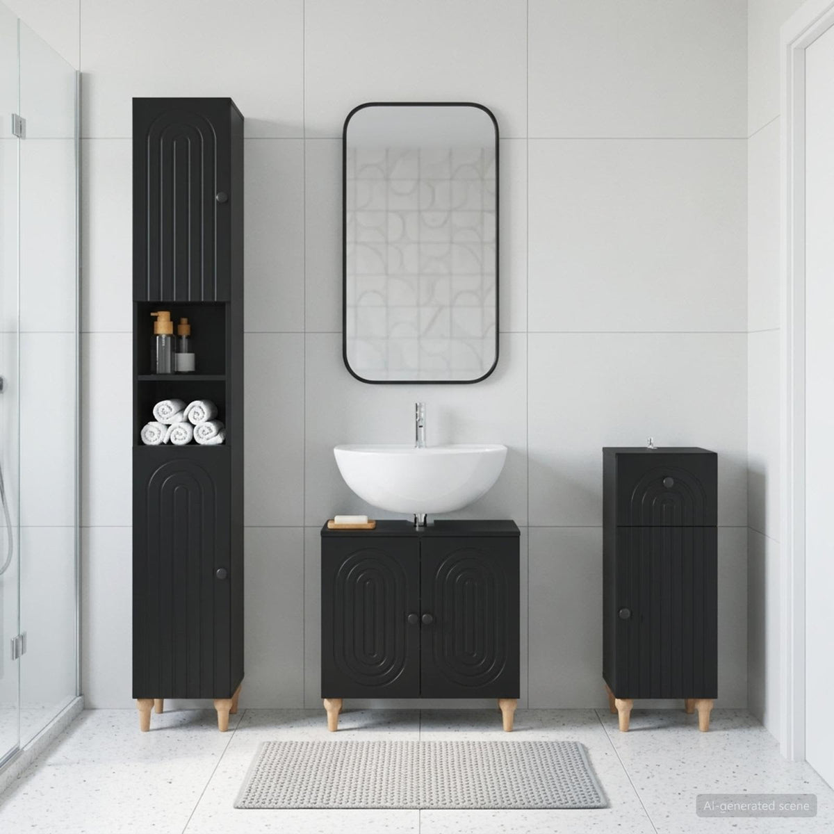 3-teiliges Badezimmer-Schranksystem ALKMAAR Schwarz
