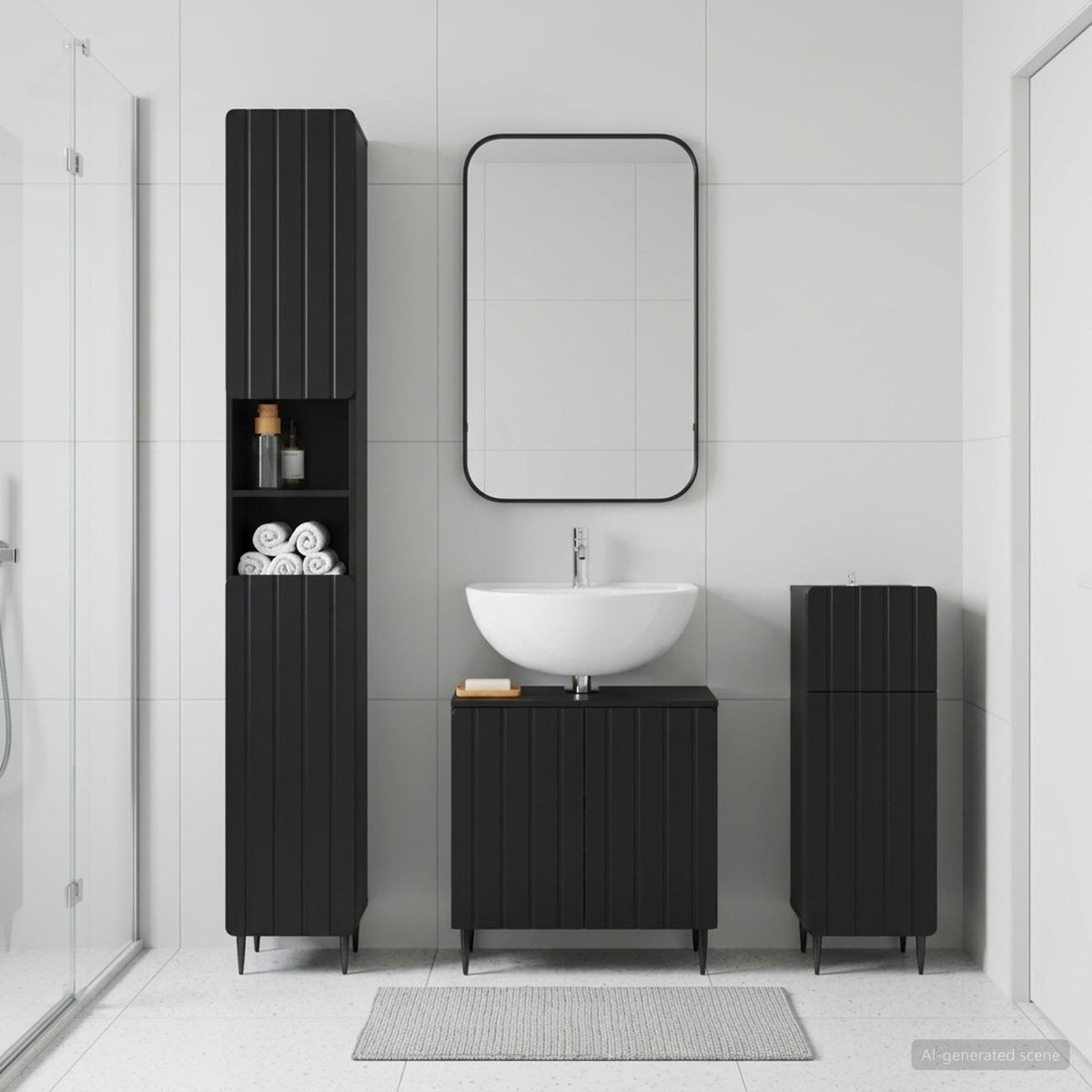 3-teiliges Badezimmer-Schranksystem ZWOLLE Schwarz