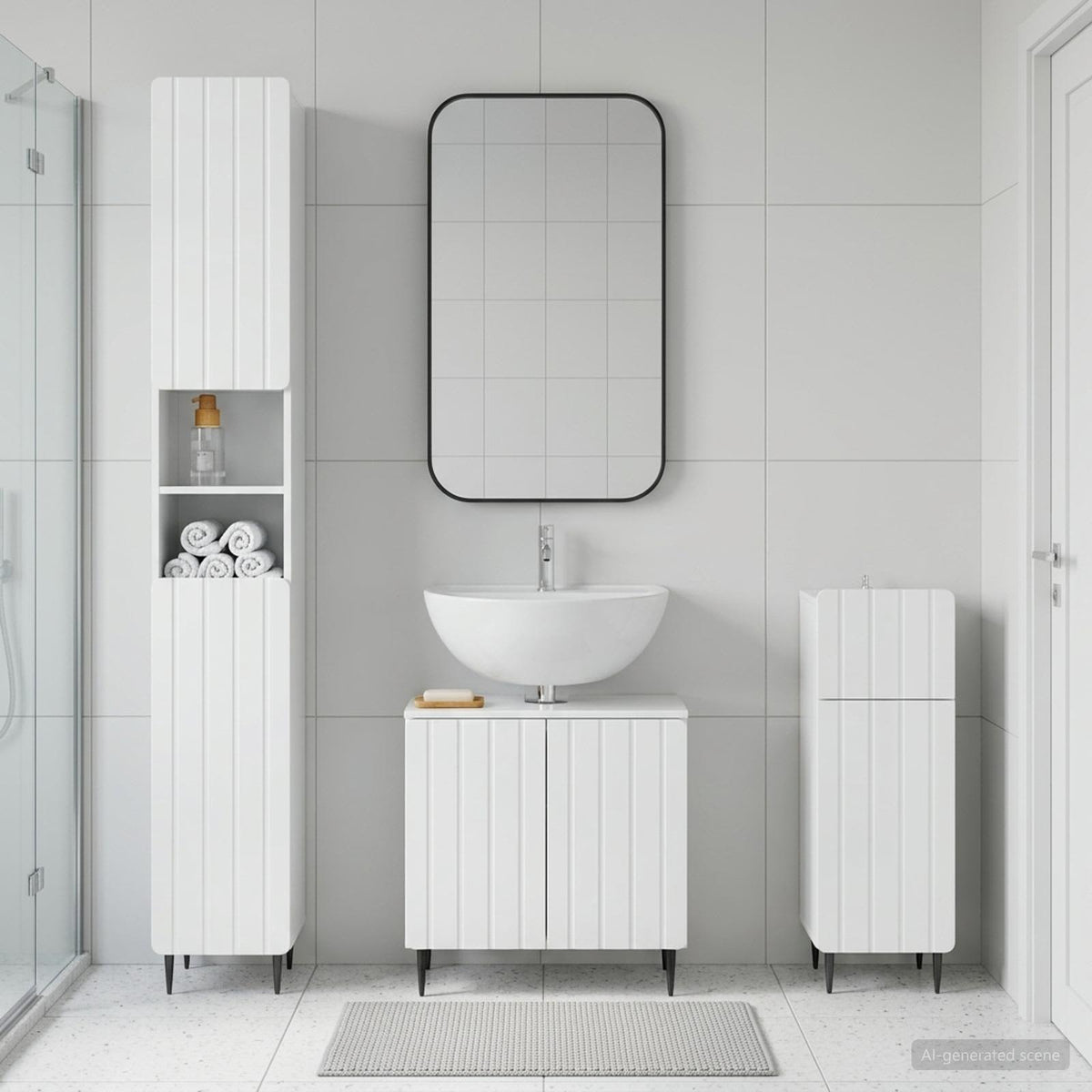3-teiliges Badezimmer-Schranksystem ZWOLLE Hochglanz Weiß