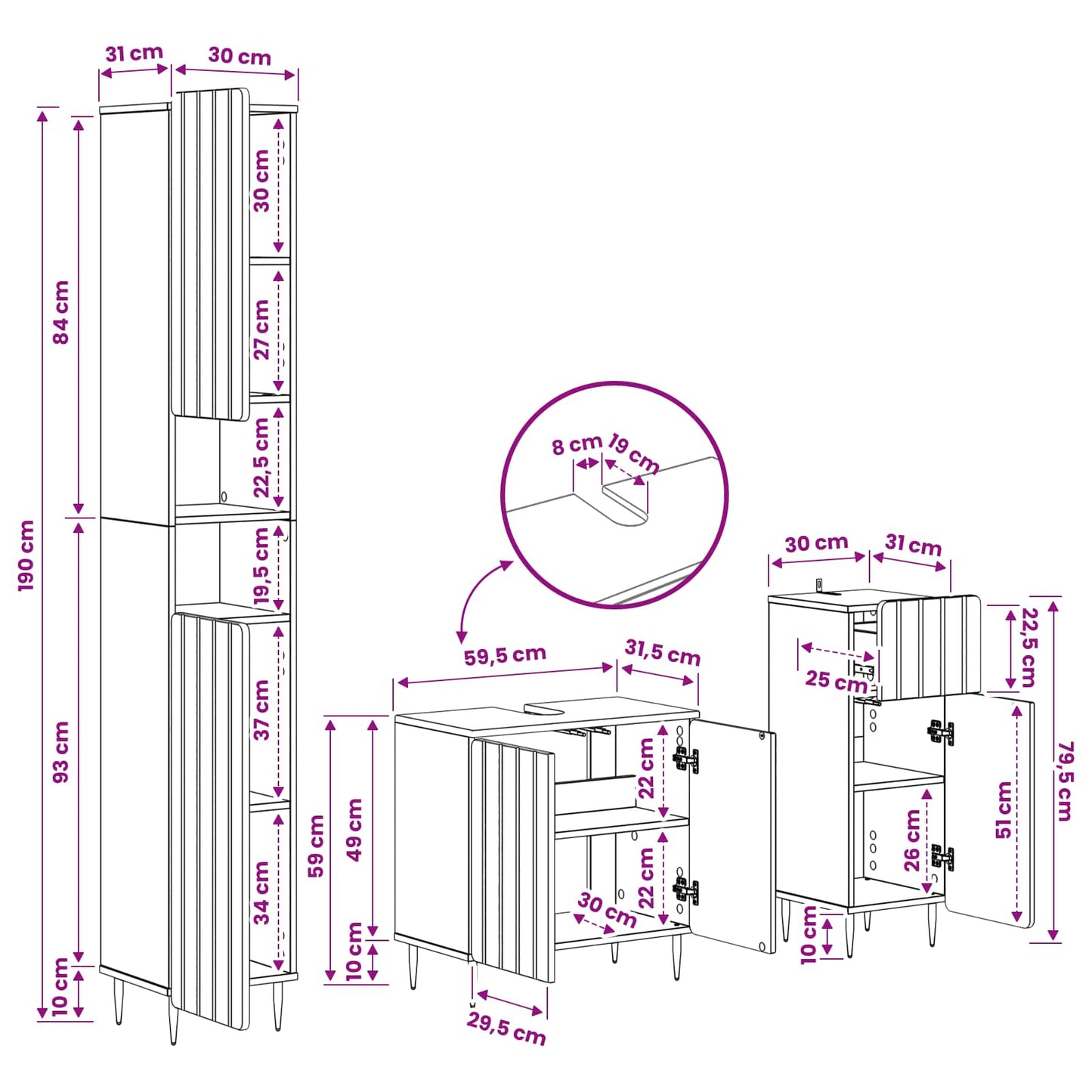 3-teiliges Badezimmer-Schranksystem ZWOLLE Holzwerkstoff