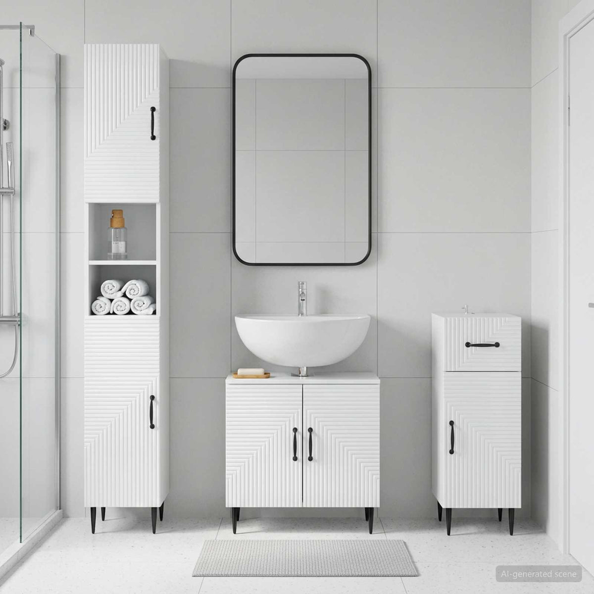 3-teiliges Badezimmer-Schranksystem HAARLEM Hochglanz Weiß
