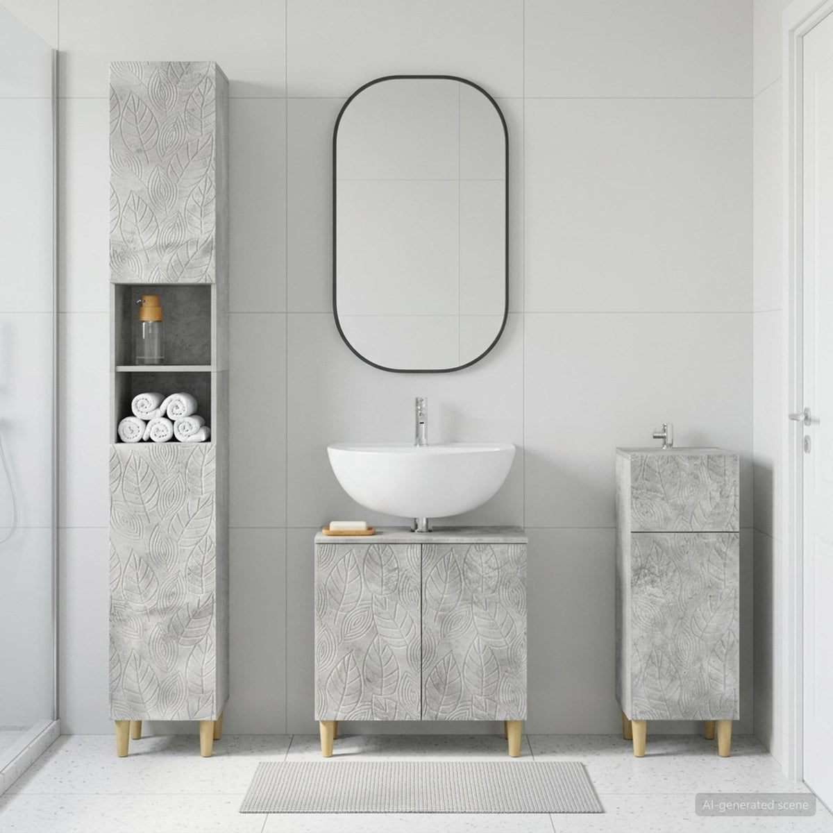 3-teiliges Badezimmer-Schranksystem DELFT Betongrau
