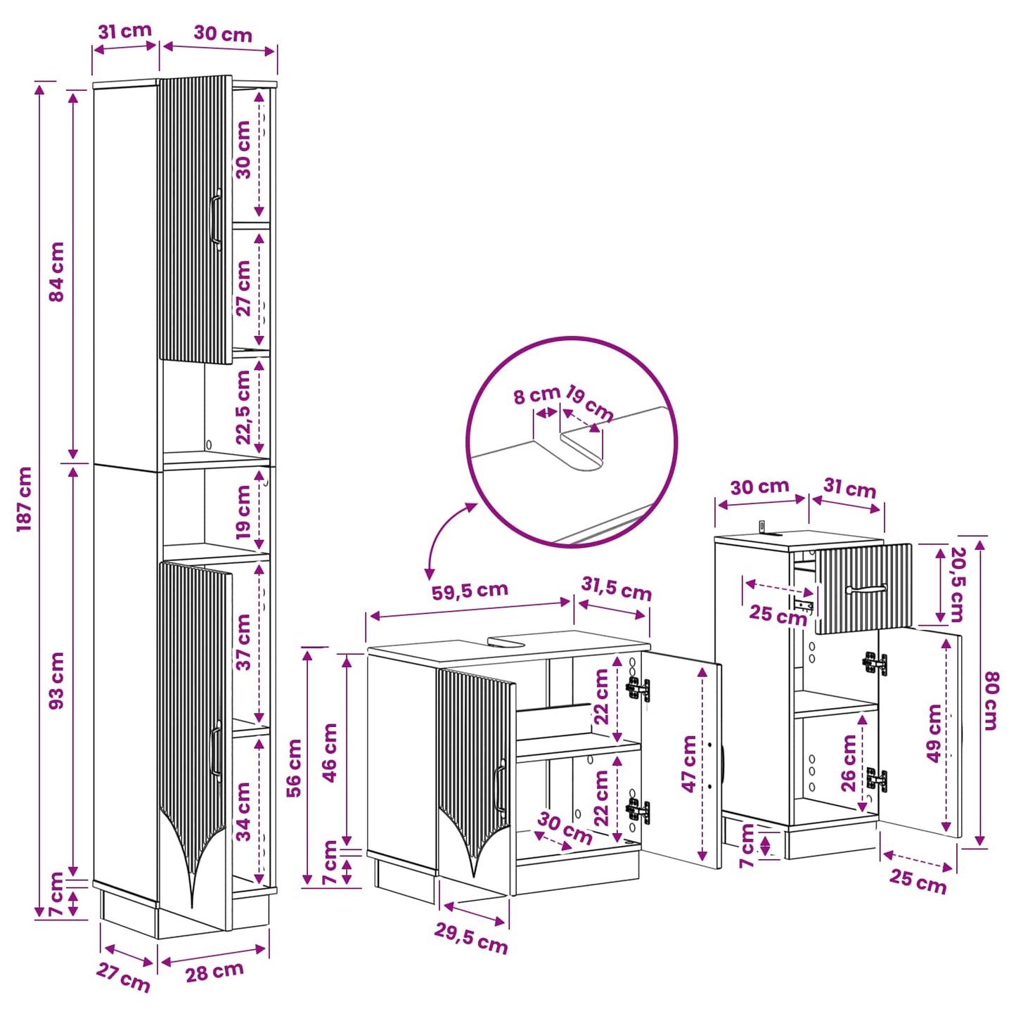 3-teiliges Badezimmer-Schranksystem HOORN Holzwerkstoff