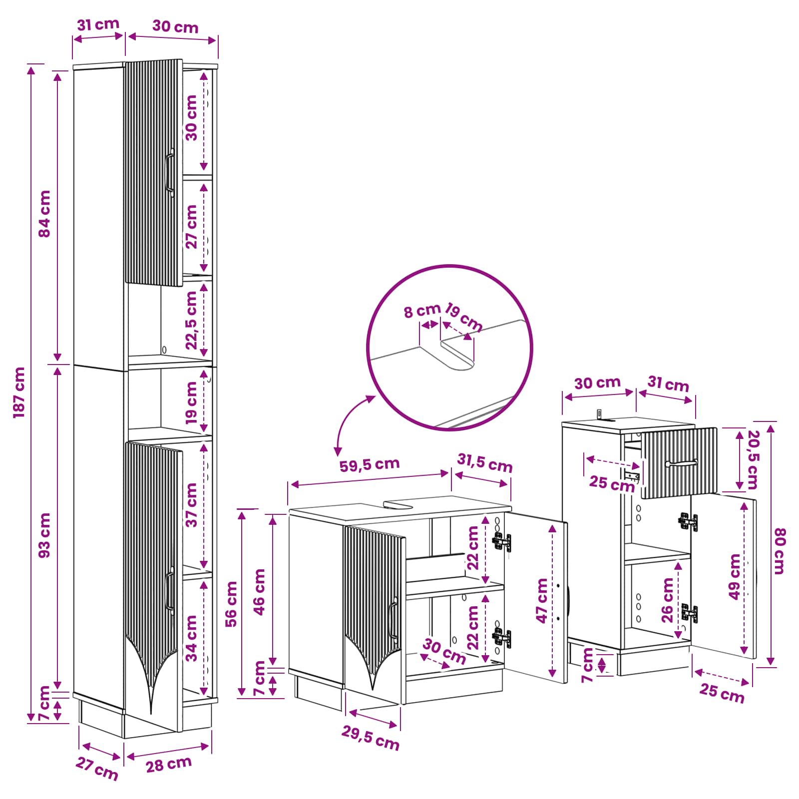 3-teiliges Badezimmer-Schranksystem HOORN Holzwerkstoff