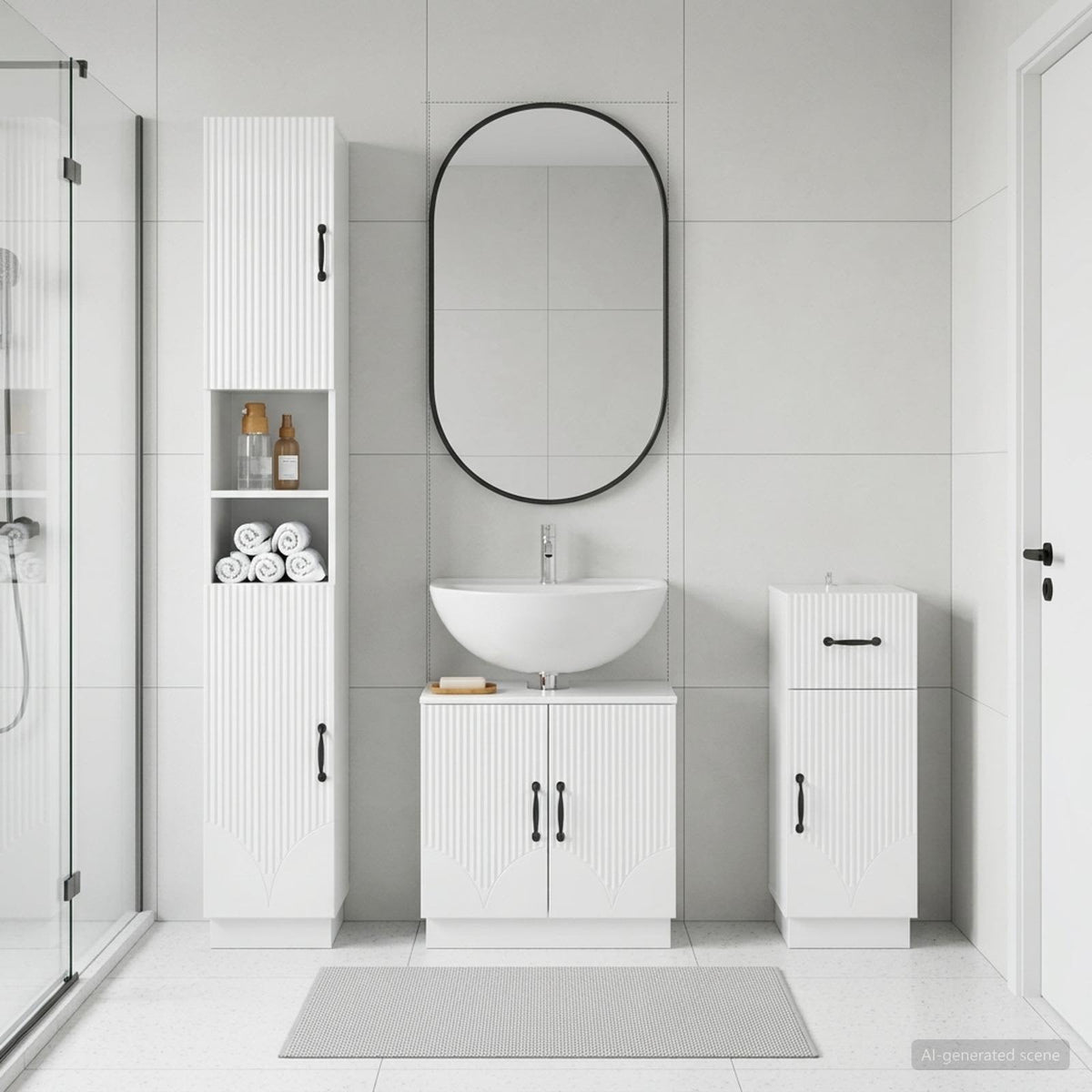 3-teiliges Badezimmer-Schranksystem HOORN Hochglanz Weiß