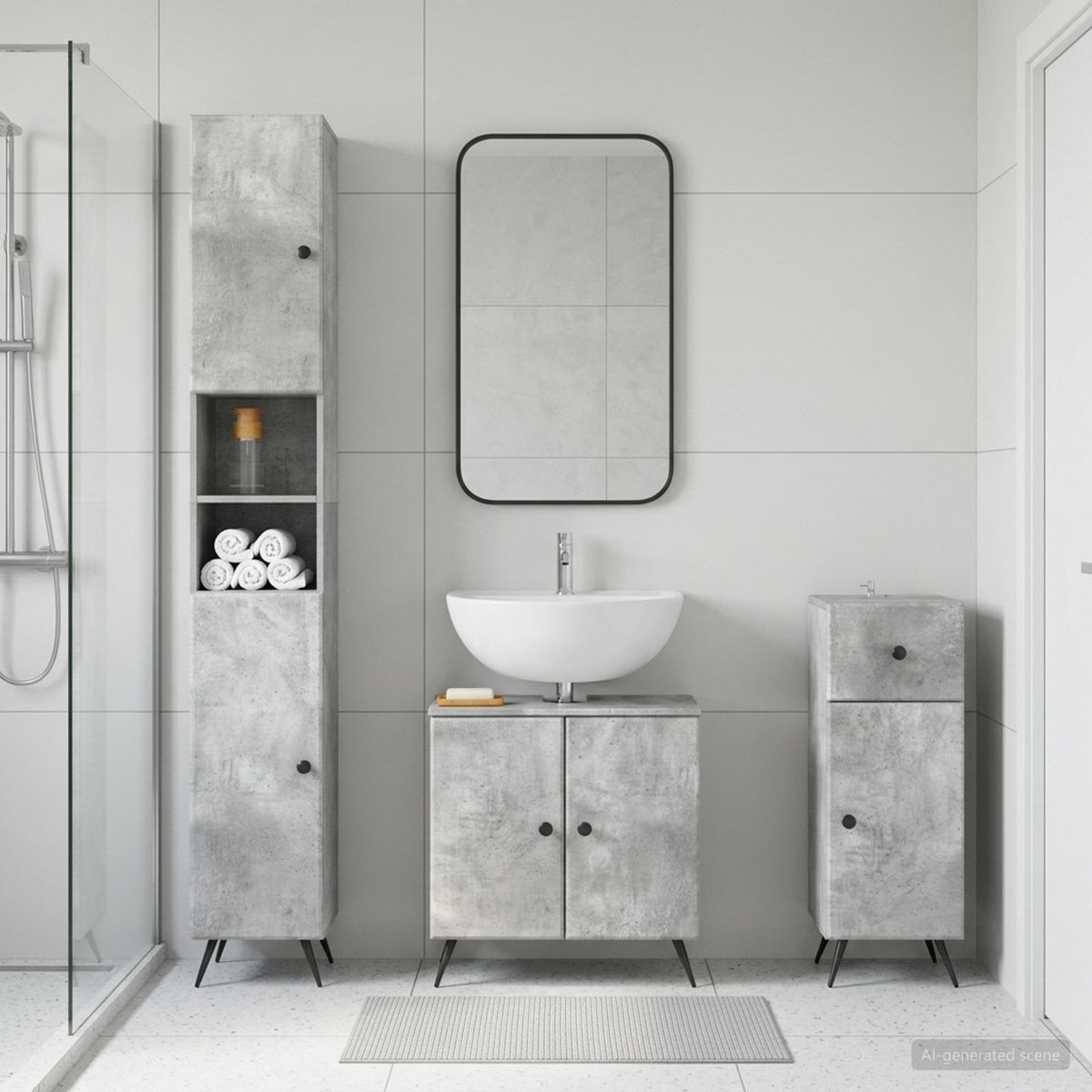 3-teiliges Badezimmer-Schranksystem BREDA Betongrau