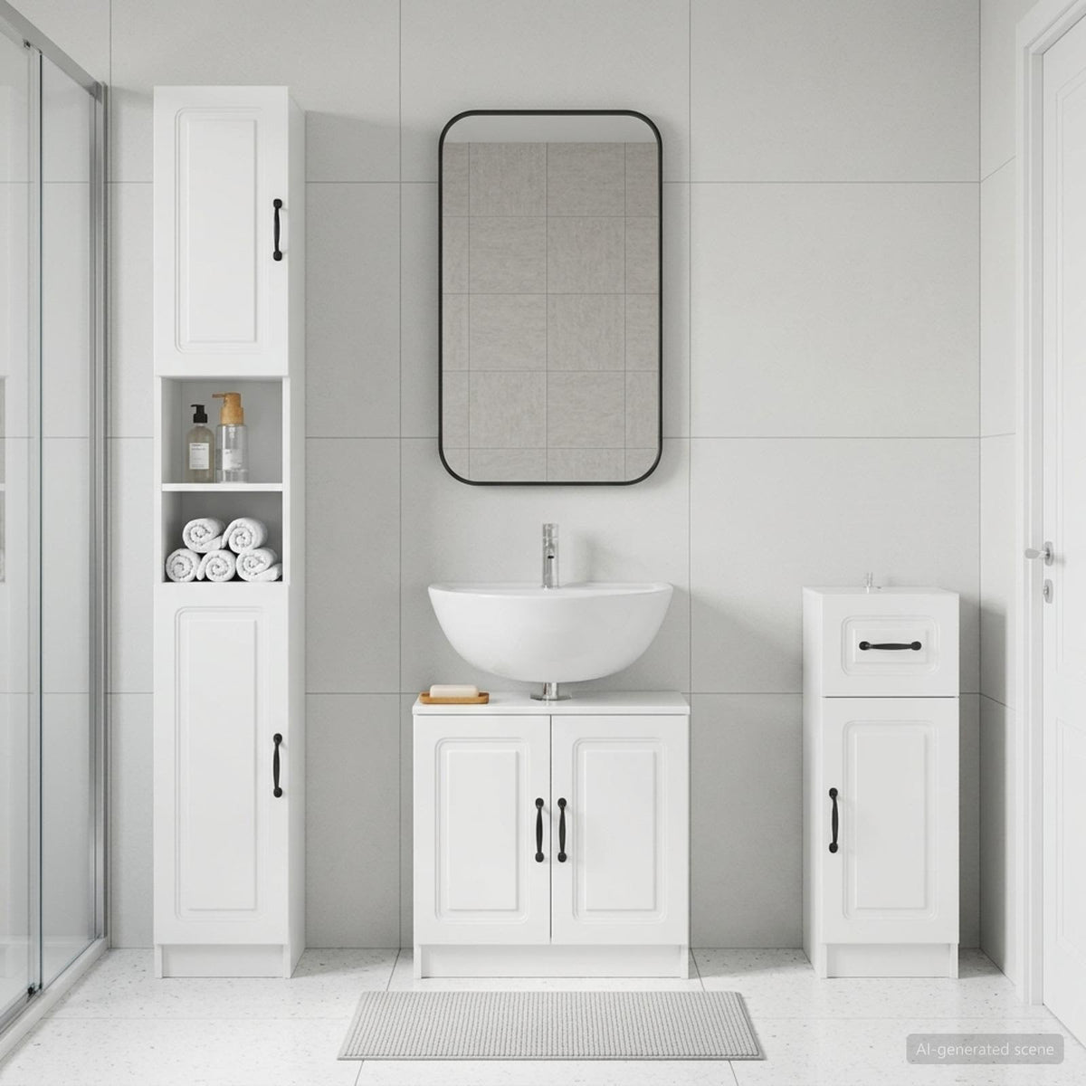 3-teiliges Badezimmer-Schranksystem UTRECHT Hochglanz Weiß