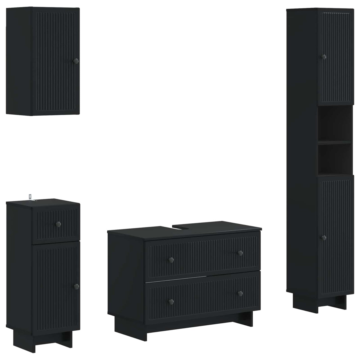 4-teiliges Badezimmer-Schrank-Set EDE Schwarz Holzwerkstoff