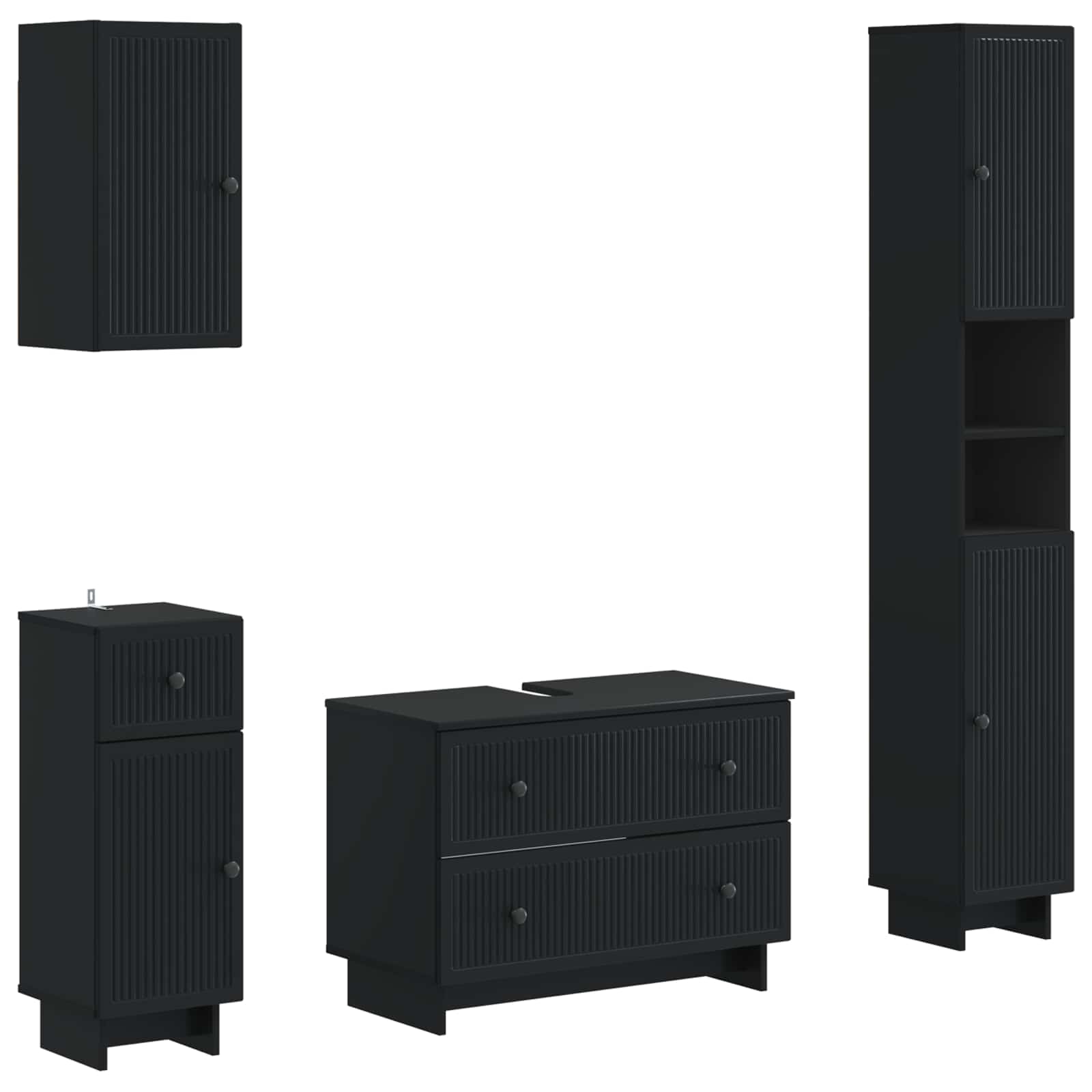 4-teiliges Badezimmer-Schrank-Set EDE Schwarz Holzwerkstoff