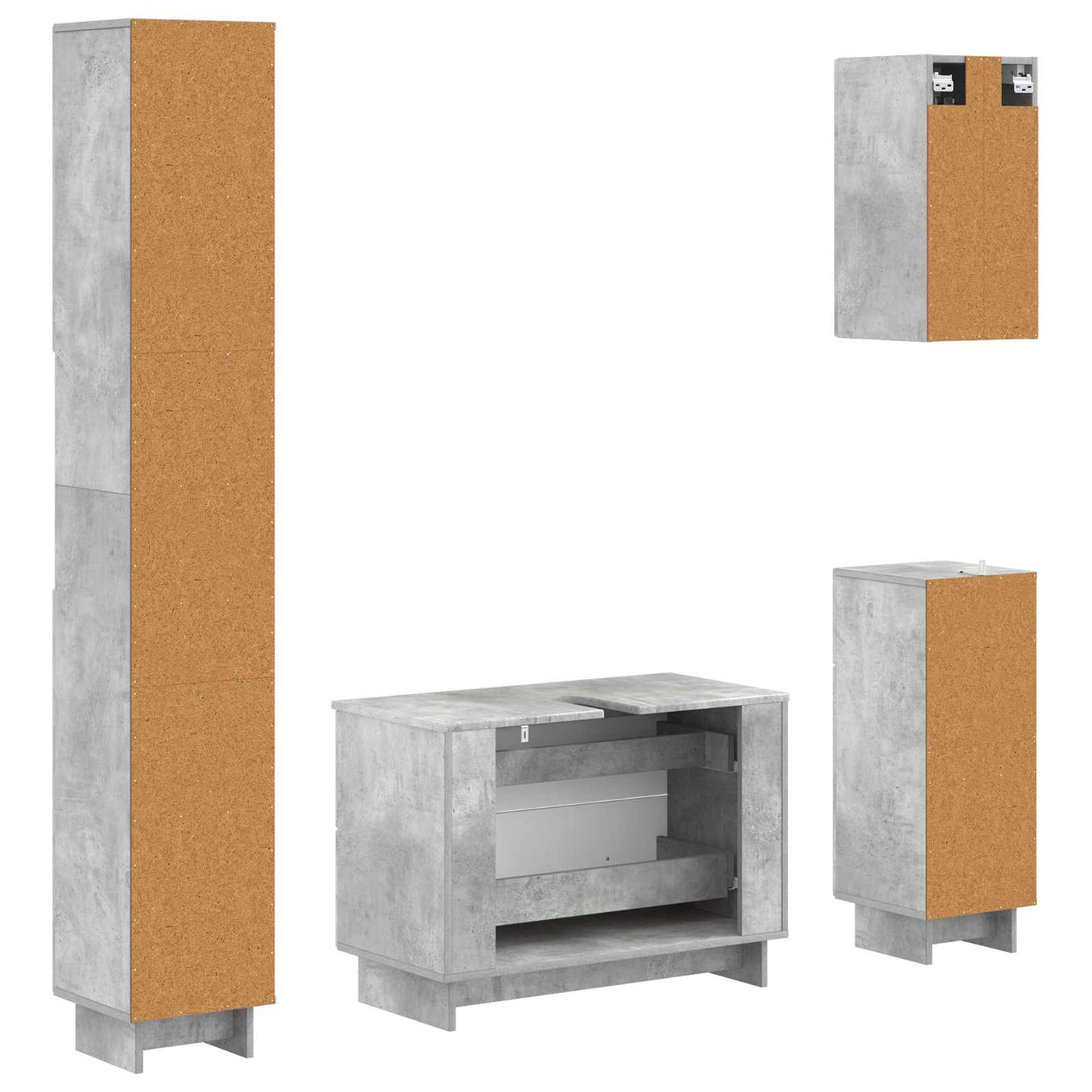4-teiliges Badezimmer-Schrank-Set EDE Betongrau Holzwerkstoff
