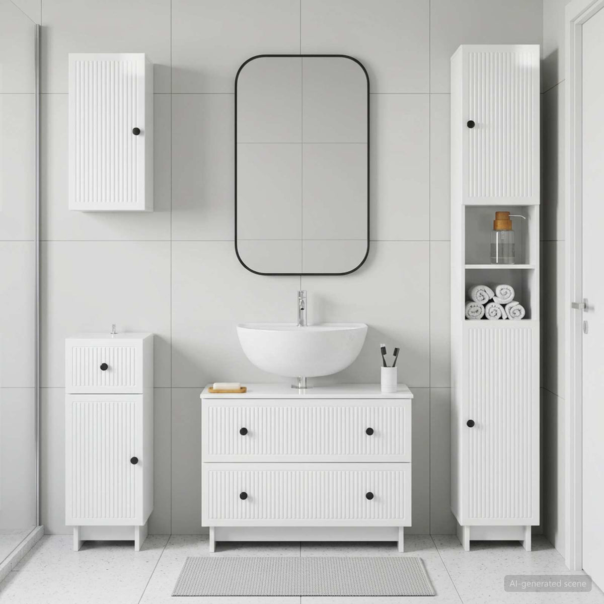 4-teiliges Badezimmer-Schrank-Set EDE Hochglanz Weiß