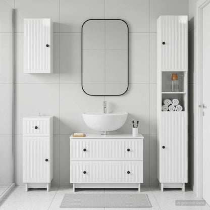 4-teiliges Badezimmer-Schrank-Set EDE Hochglanz Weiß