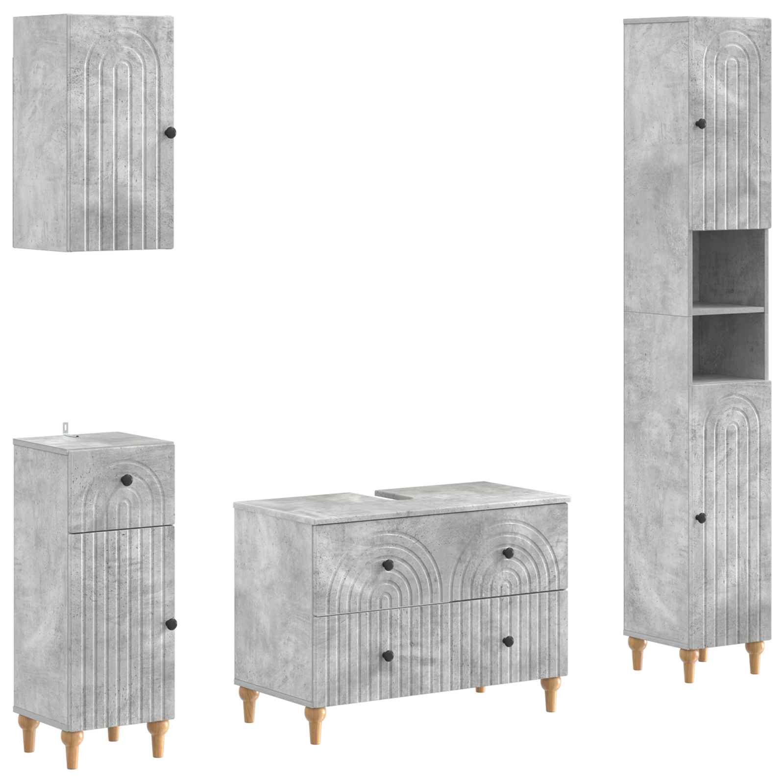 4-teiliges Badezimmer-Schrank-Set ALKMAAR Betongrau
