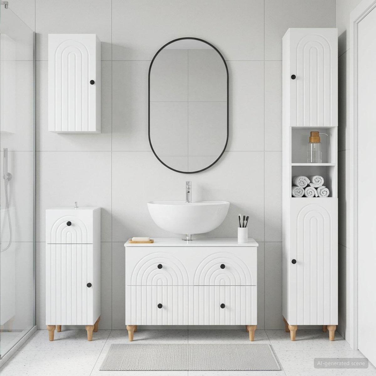 4-teiliges Badezimmer-Schrank-Set ALKMAAR Hochglanz Weiß