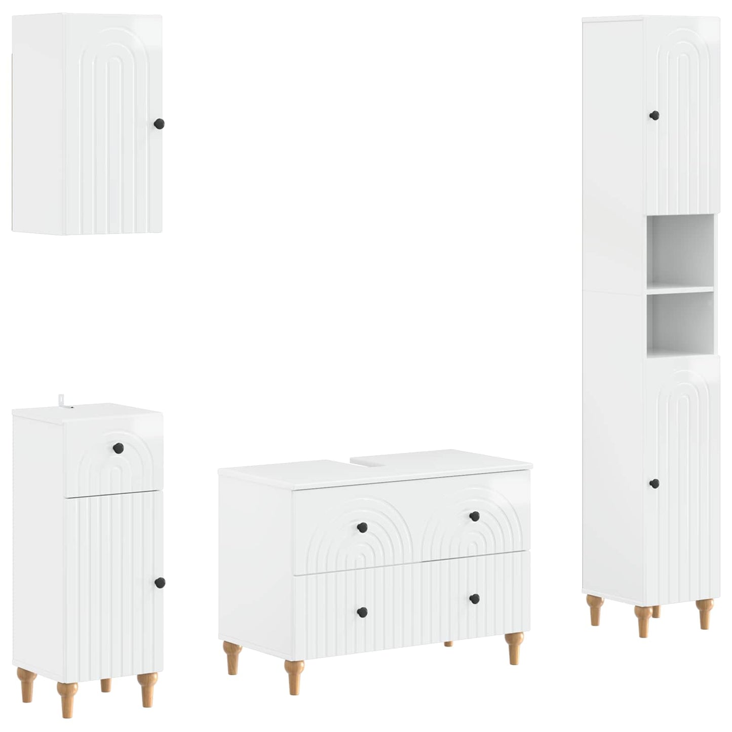 4-teiliges Badezimmer-Schrank-Set ALKMAAR Hochglanz Weiß