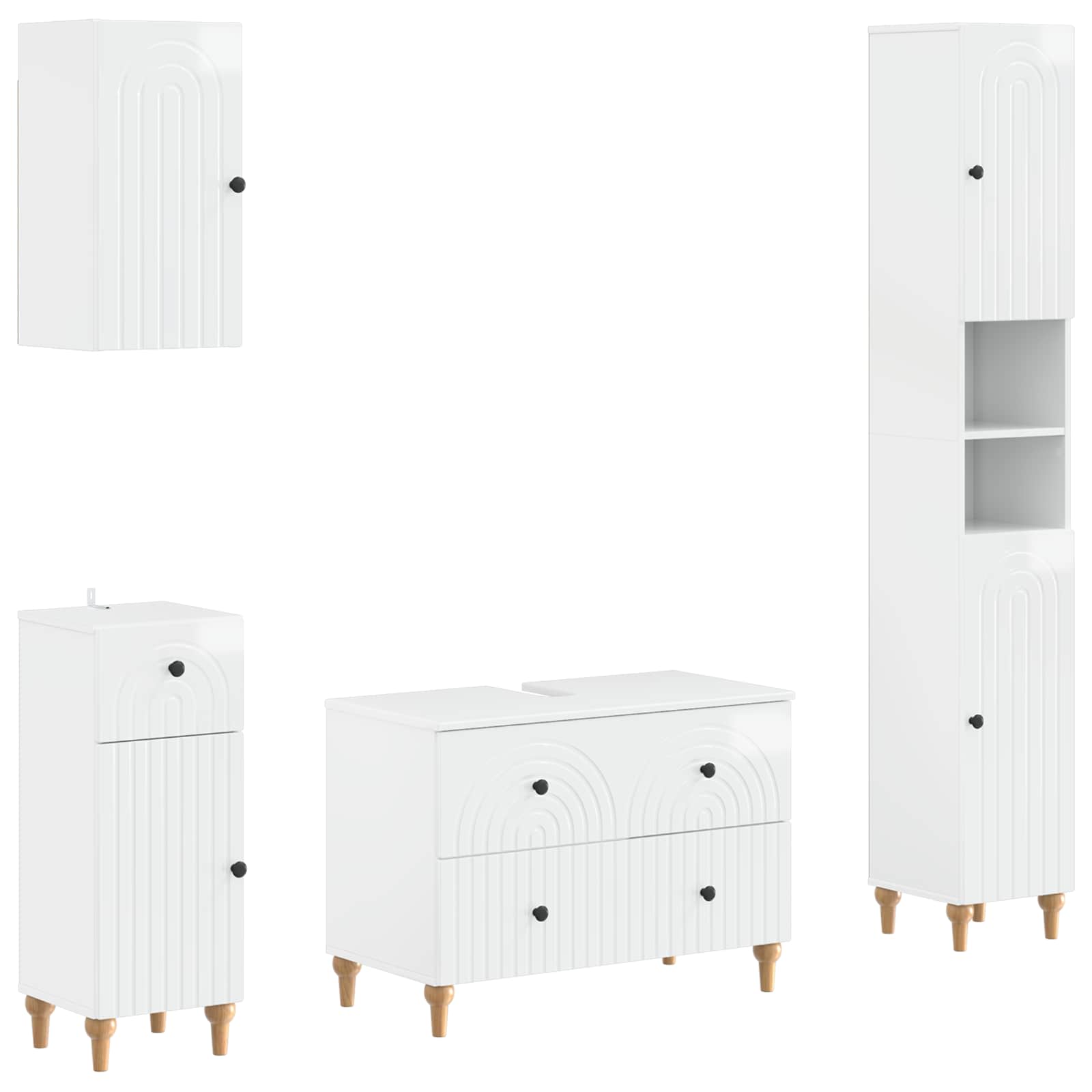 4-teiliges Badezimmer-Schrank-Set ALKMAAR Hochglanz Weiß