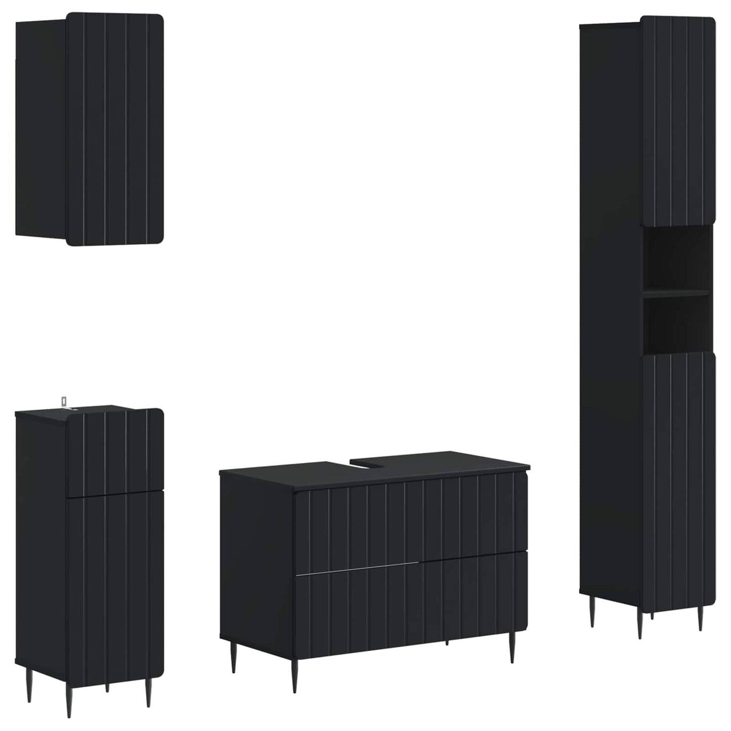4-teiliges Badezimmer-Schrank-Set ZWOLLE Schwarz Holzwerkstoff