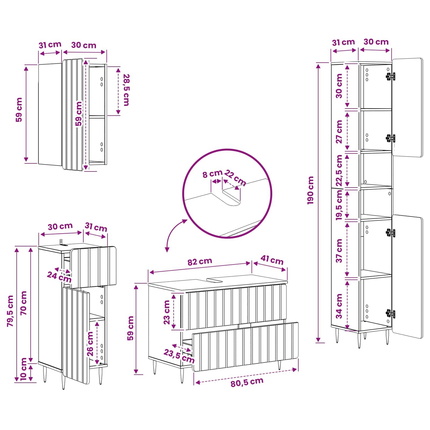 4-teiliges Badezimmer-Schrank-Set ZWOLLE Schwarz Holzwerkstoff