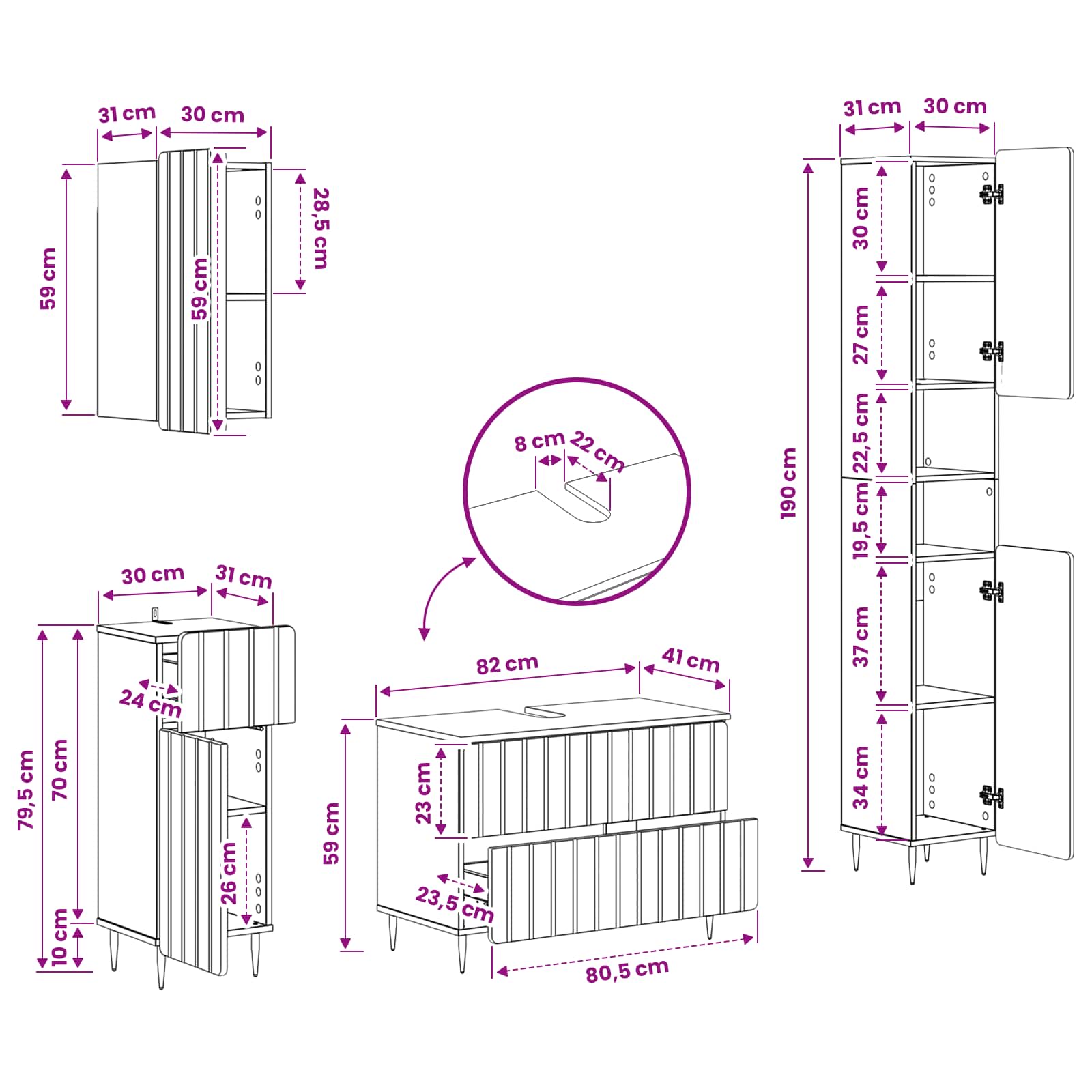 4-teiliges Badezimmer-Schrank-Set ZWOLLE Schwarz Holzwerkstoff