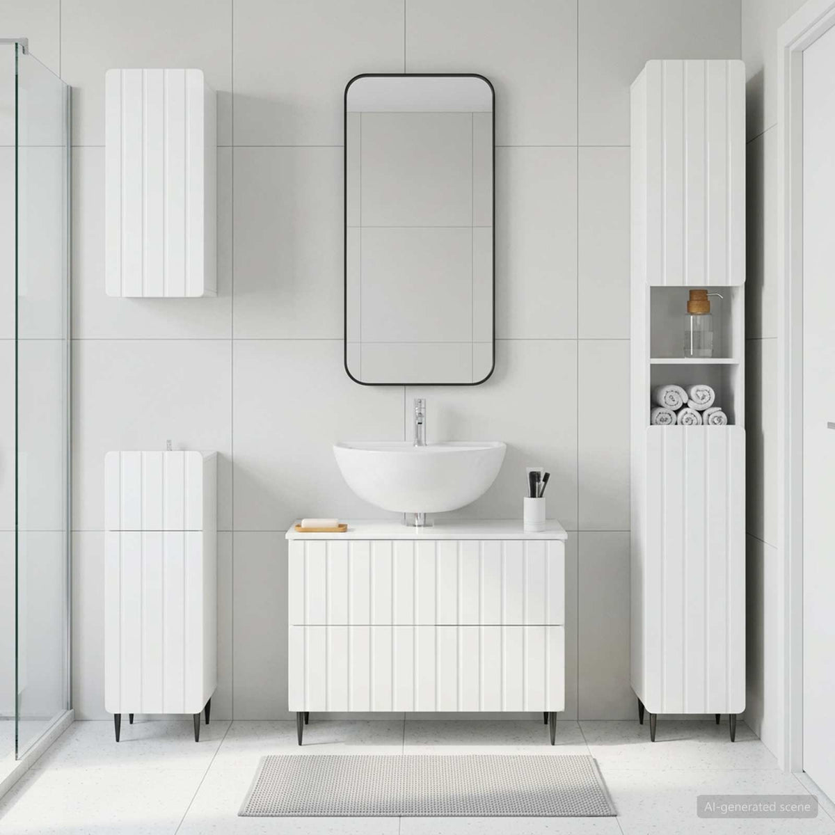 4-teiliges Badezimmer-Schrank-Set ZWOLLE Hochglanz Weiß