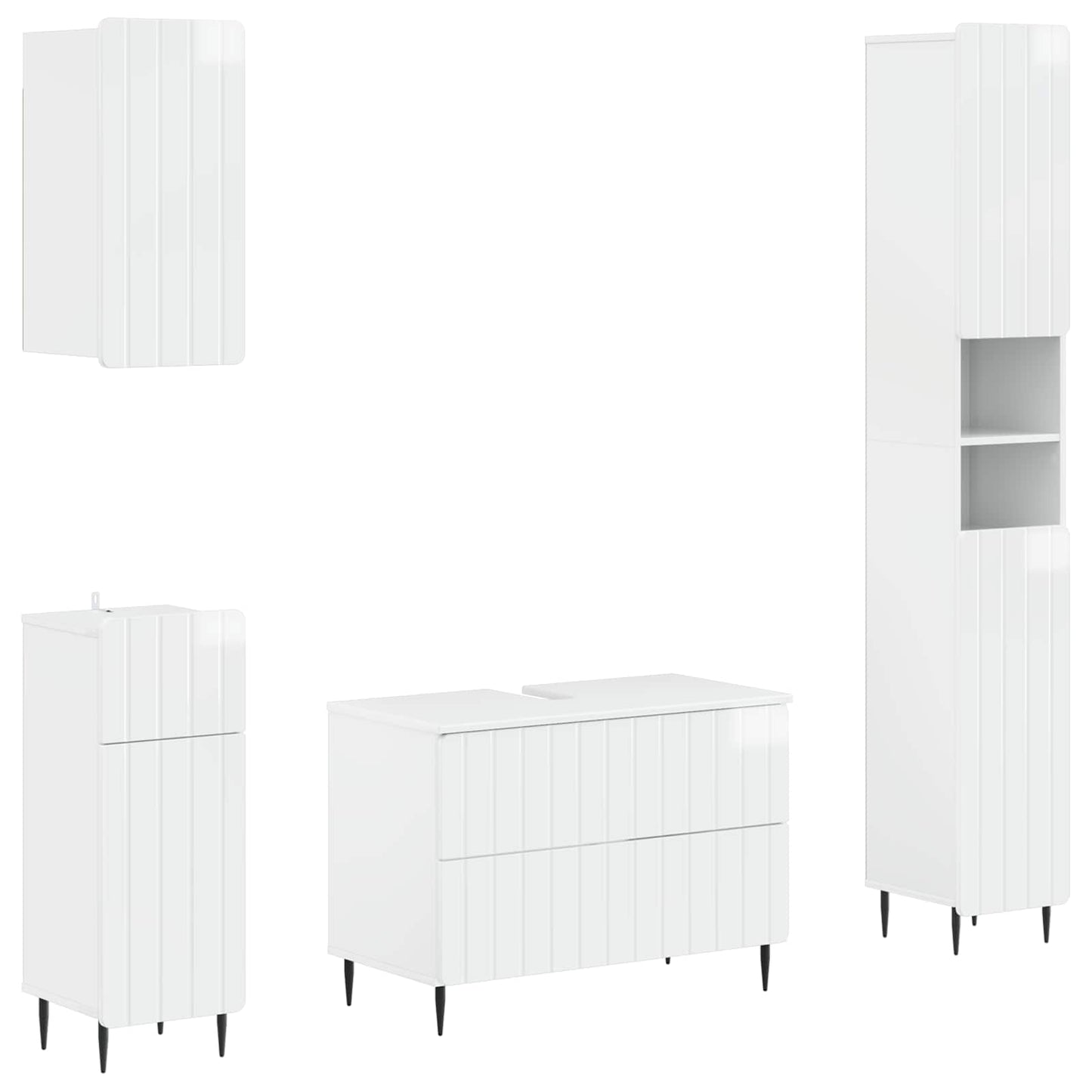 4-teiliges Badezimmer-Schrank-Set ZWOLLE Hochglanz Weiß