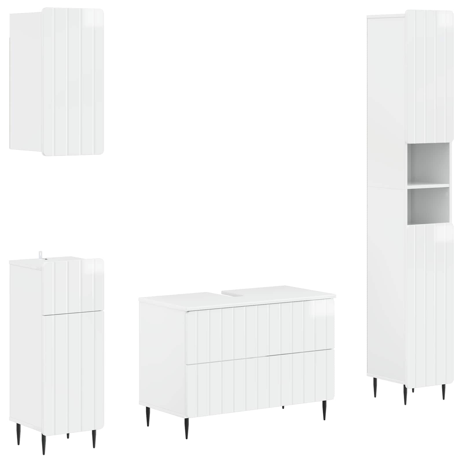 4-teiliges Badezimmer-Schrank-Set ZWOLLE Hochglanz Weiß
