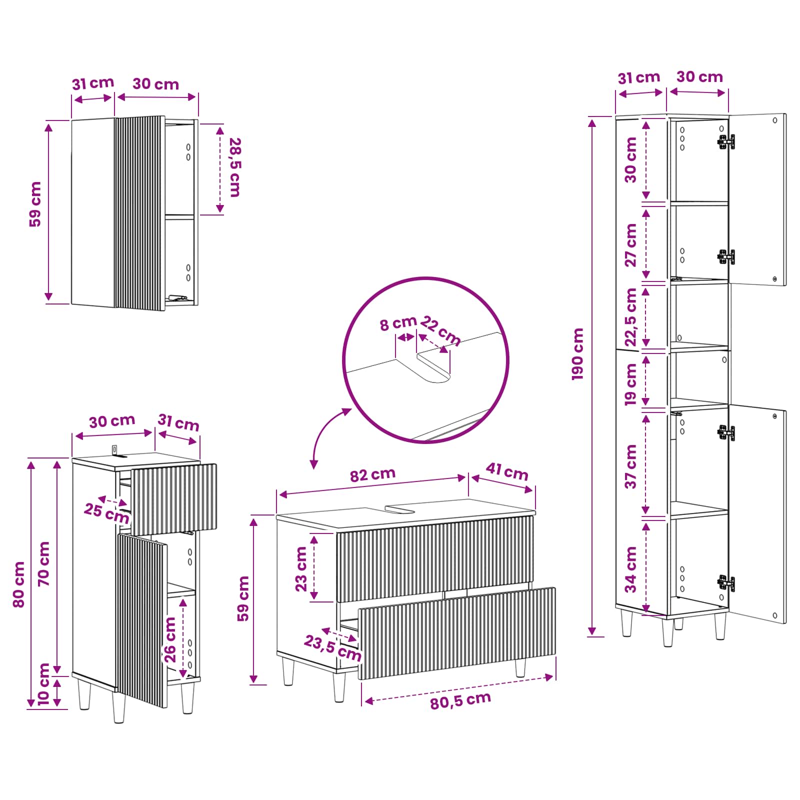 4-teiliges Badezimmer-Schrank-Set ARNHEM Sonoma-Eiche