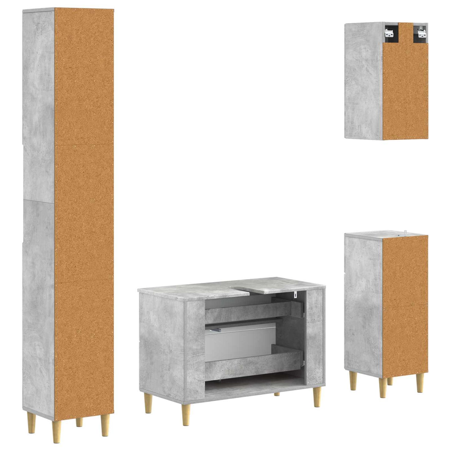 4-teiliges Badezimmer-Schrank-Set ARNHEM Betongrau