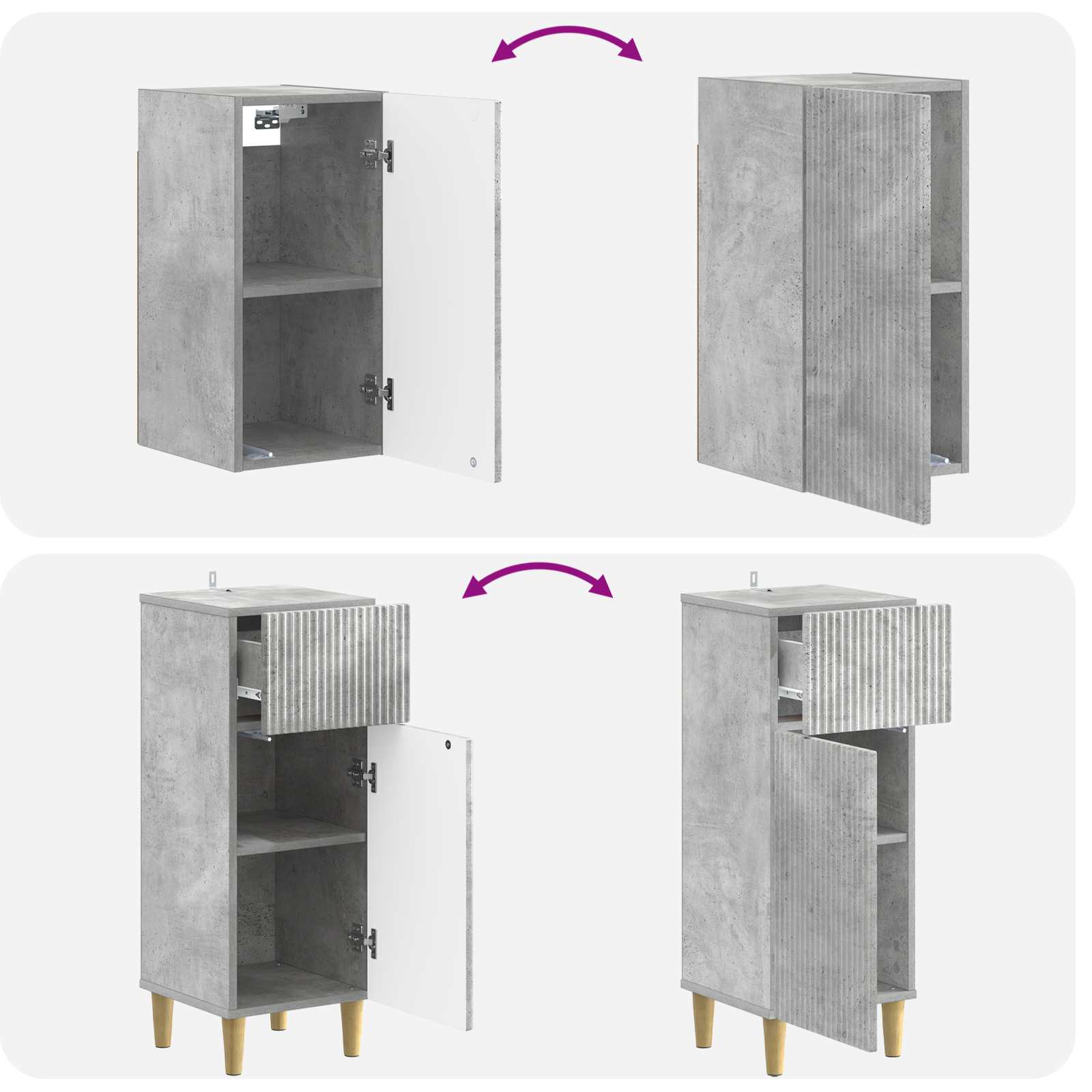 4-teiliges Badezimmer-Schrank-Set ARNHEM Betongrau