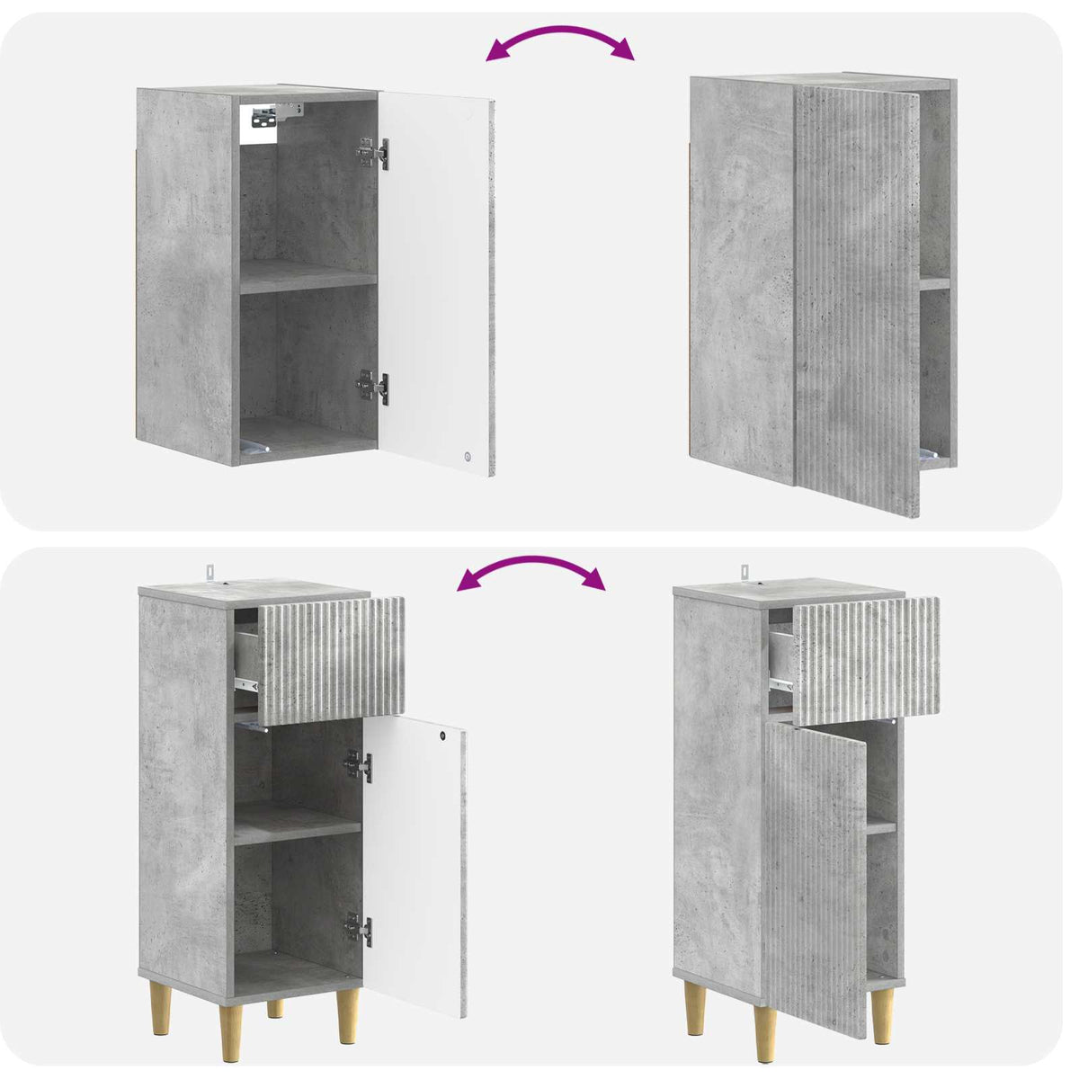 4-teiliges Badezimmer-Schrank-Set ARNHEM Betongrau