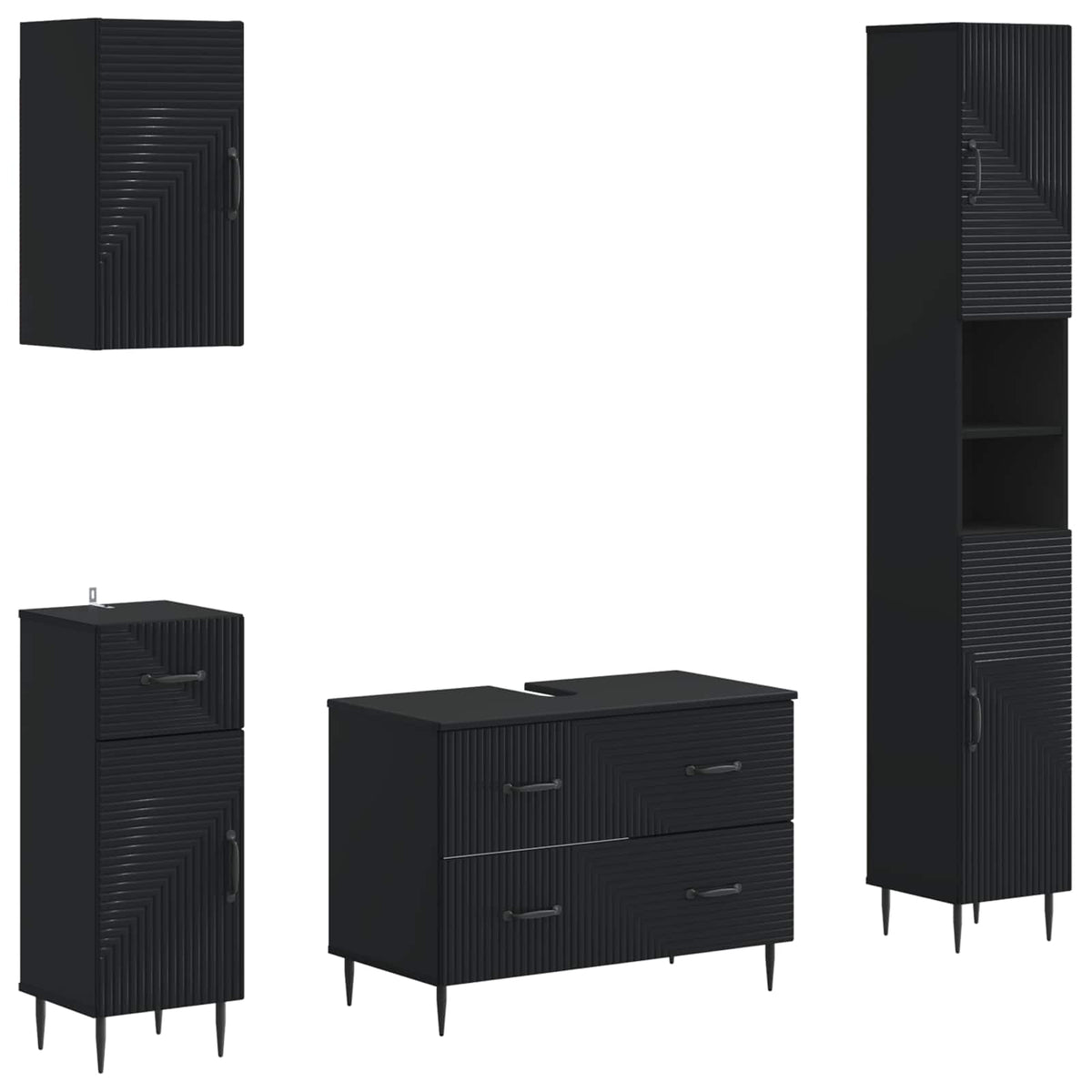 4-teiliges Badezimmer-Schrank-Set HAARLEM Schwarz Holzwerkstoff