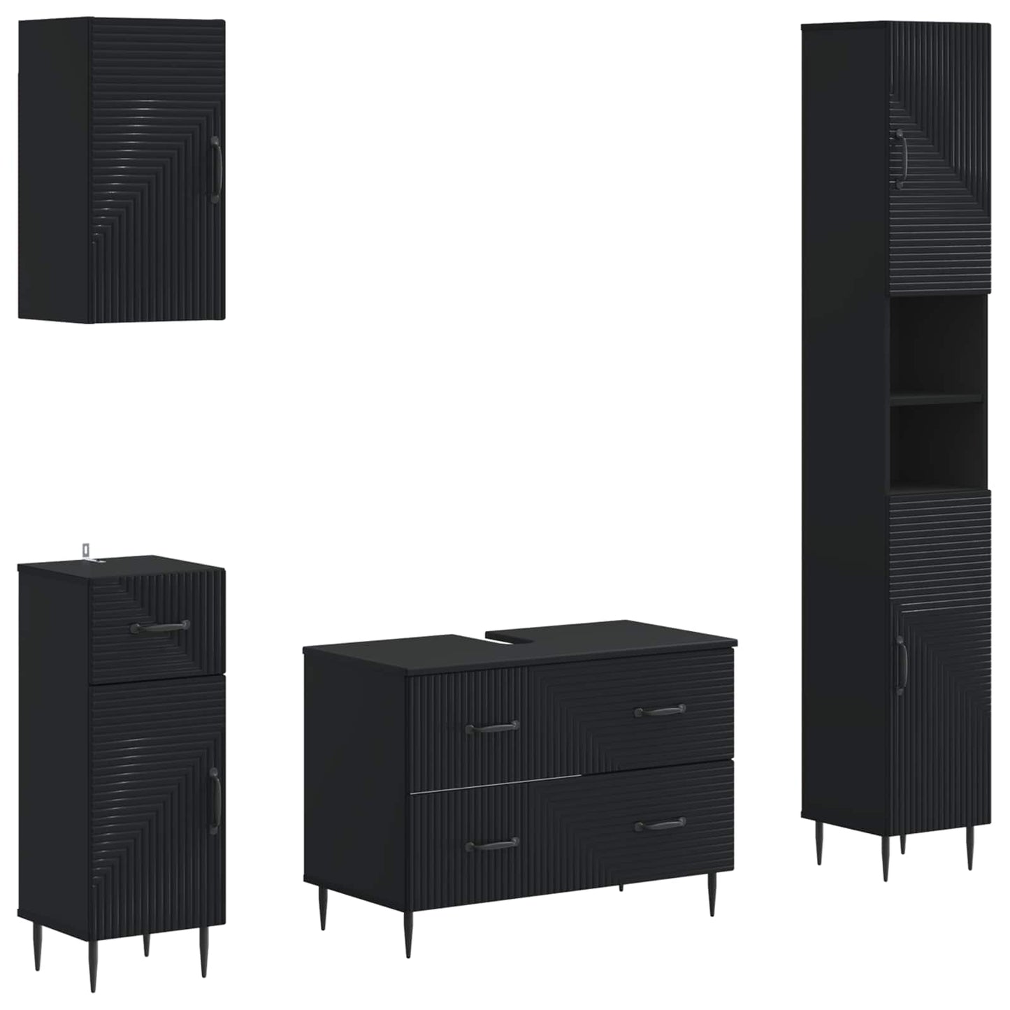 4-teiliges Badezimmer-Schrank-Set HAARLEM Schwarz Holzwerkstoff