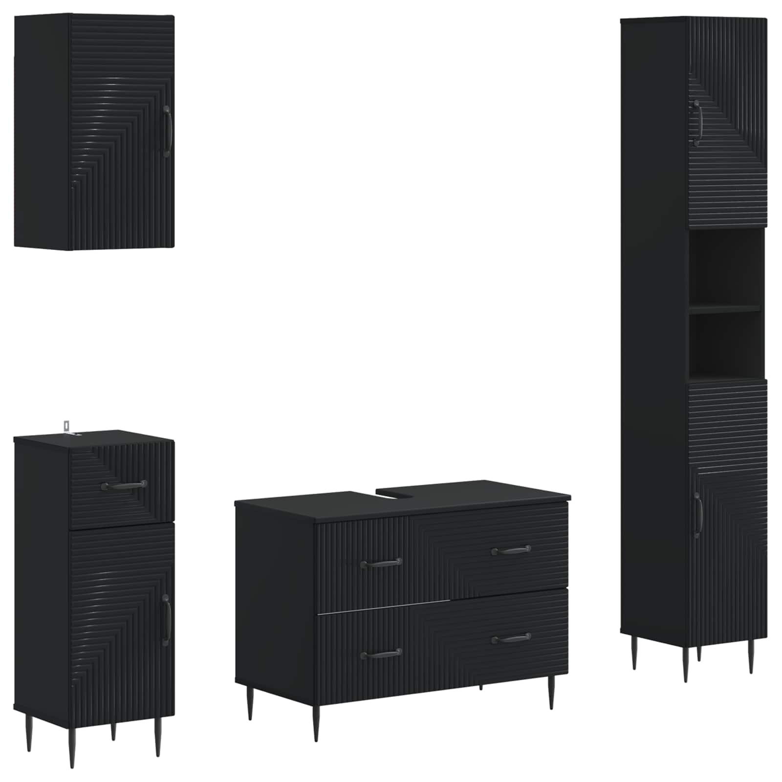 4-teiliges Badezimmer-Schrank-Set HAARLEM Schwarz Holzwerkstoff