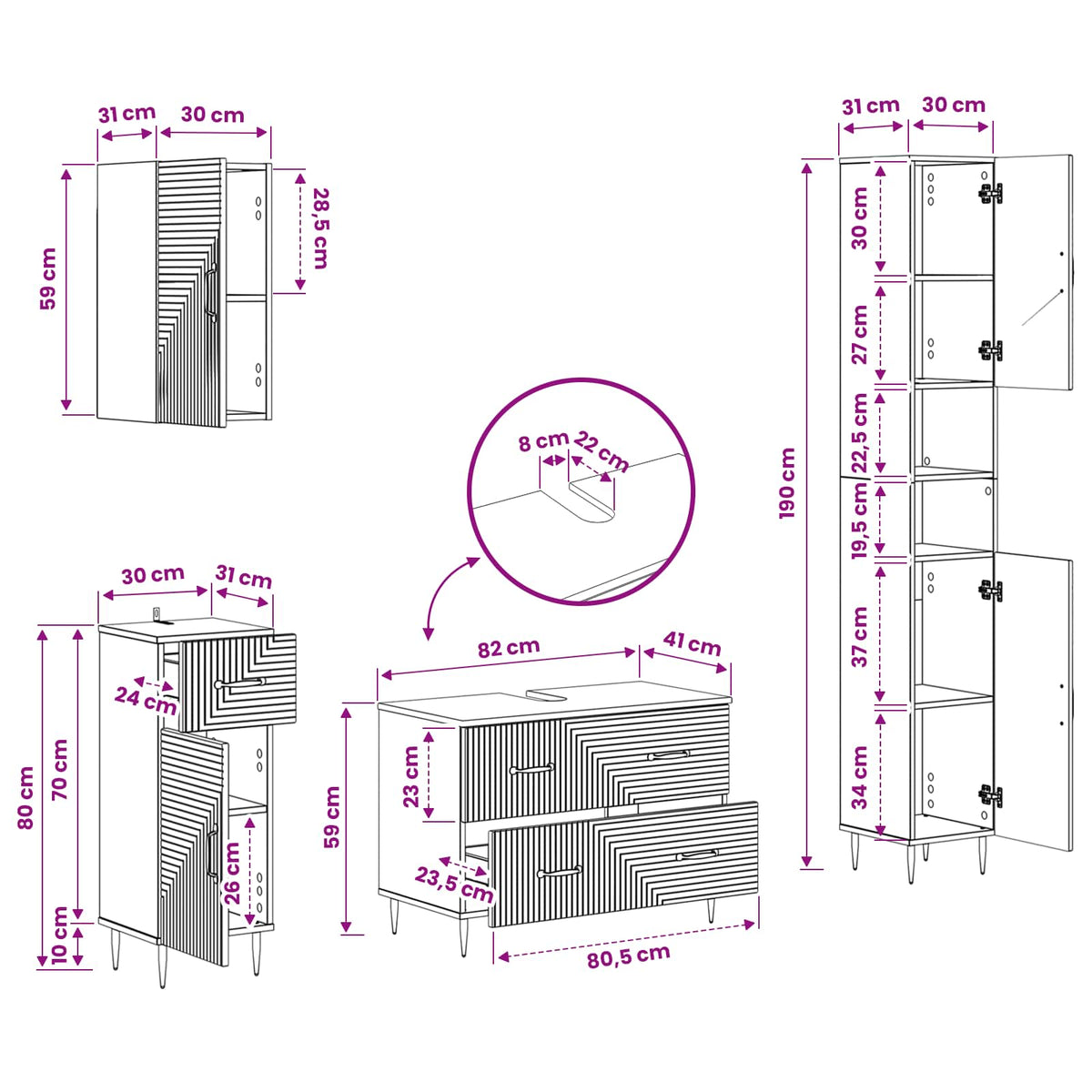 4-teiliges Badezimmer-Schrank-Set HAARLEM Schwarz Holzwerkstoff