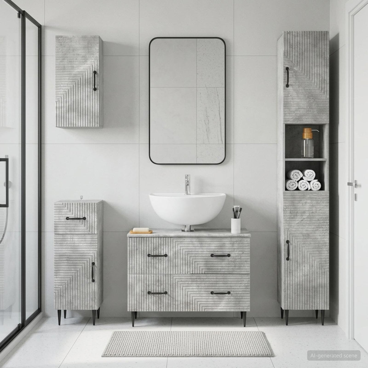 4-teiliges Badezimmer-Schrank-Set HAARLEM Betongrau