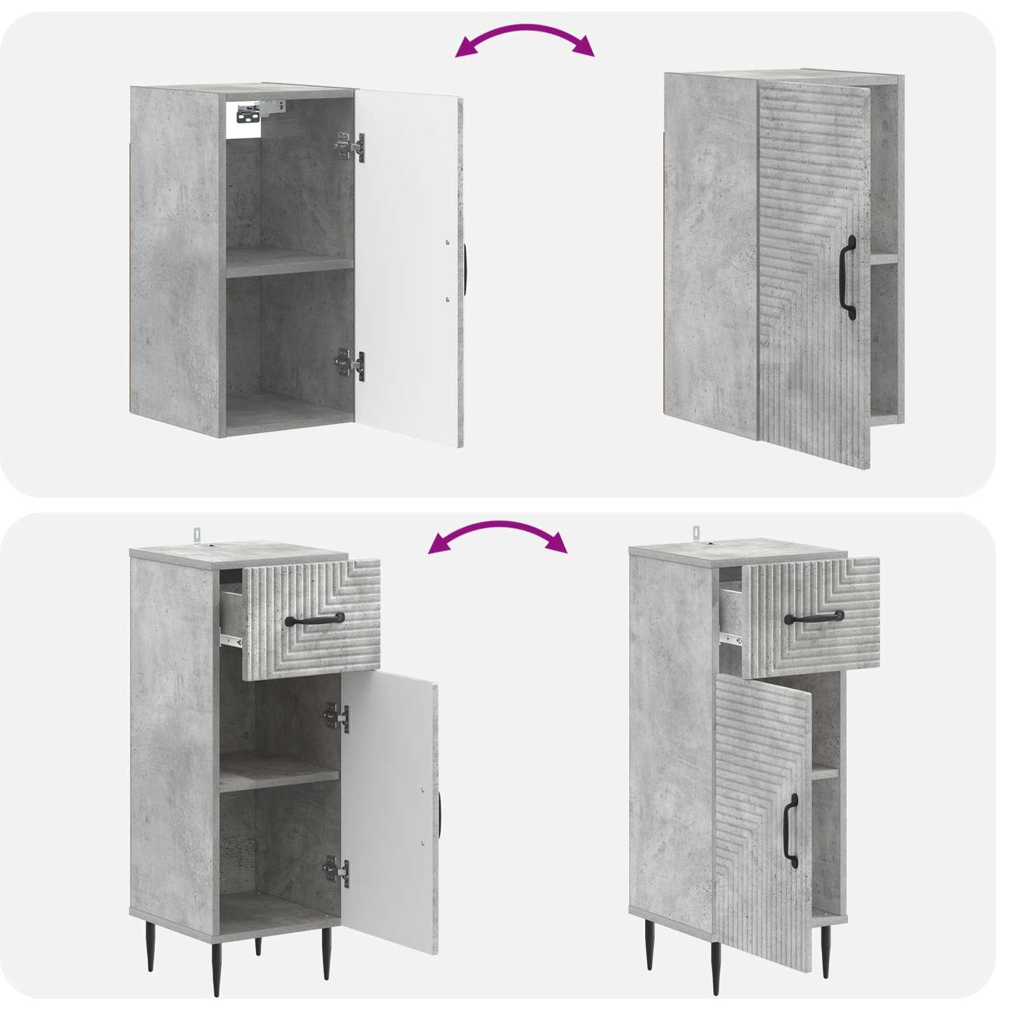 4-teiliges Badezimmer-Schrank-Set HAARLEM Betongrau