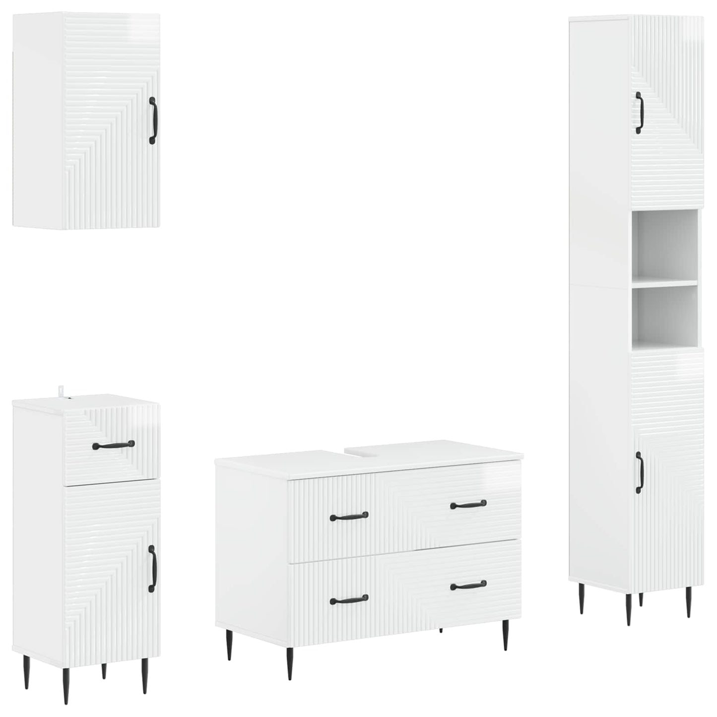 4-teiliges Badezimmer-Schrank-Set HAARLEM Hochglanz Weiß