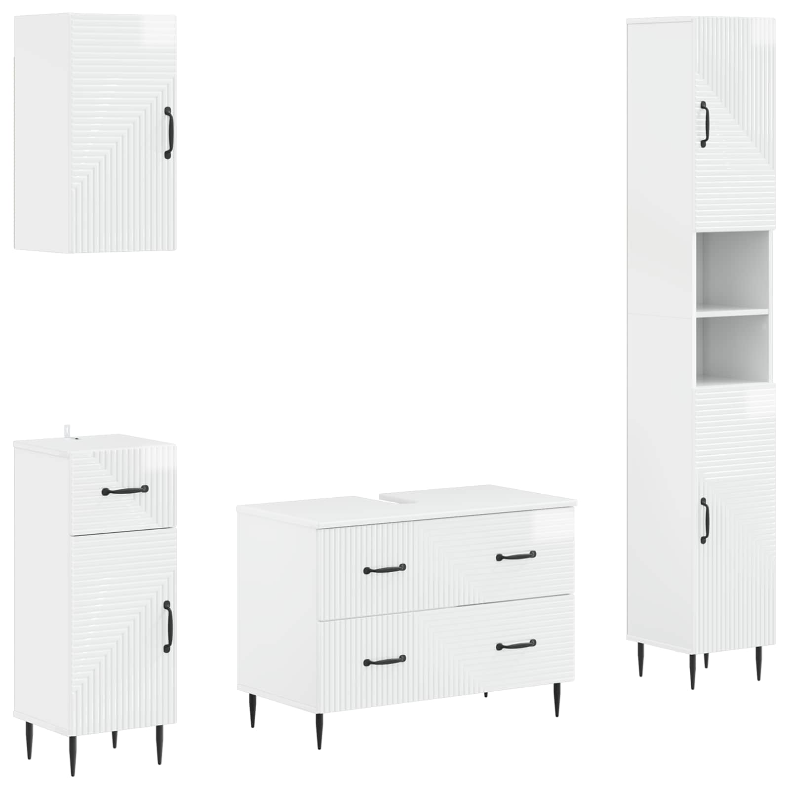 4-teiliges Badezimmer-Schrank-Set HAARLEM Hochglanz Weiß