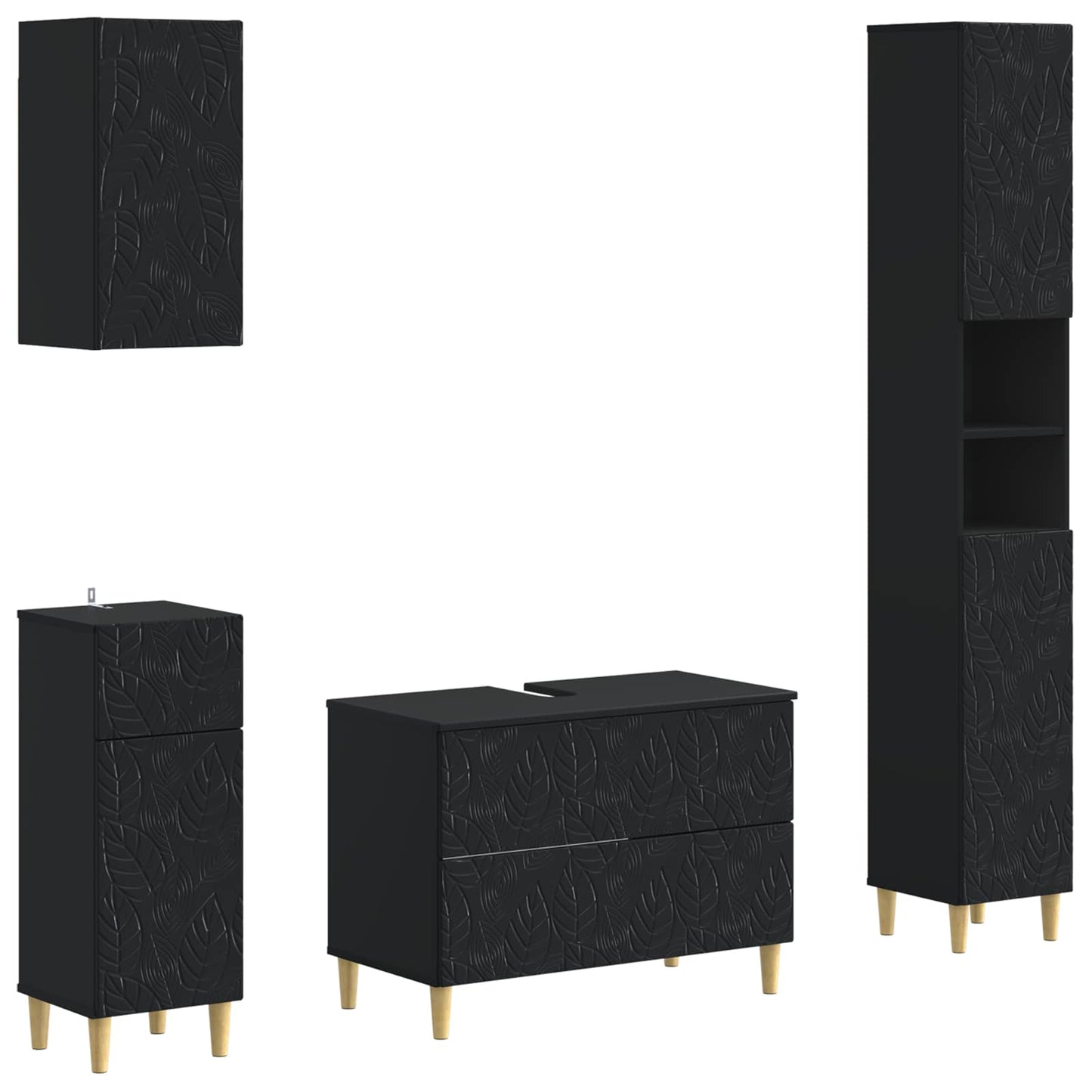 4-teiliges Badezimmer-Schrank-Set DELFT Schwarz Holzwerkstoff