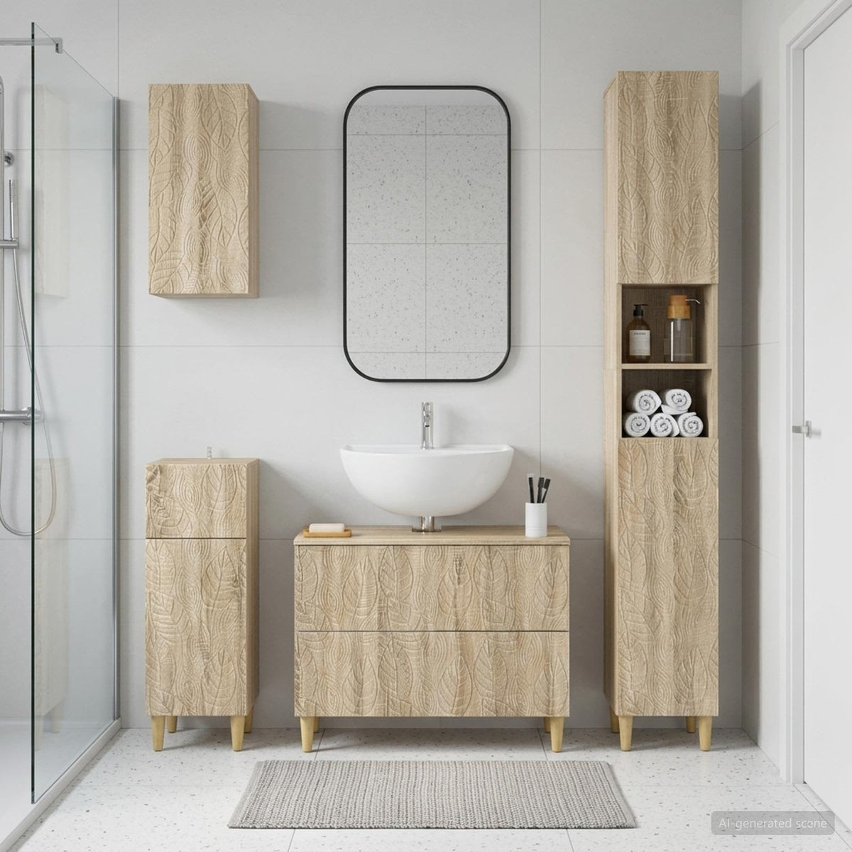 4-teiliges Badezimmer-Schrank-Set DELFT Sonoma-Eiche
