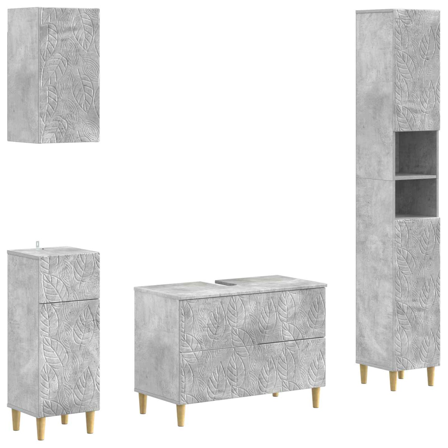 4-teiliges Badezimmer-Schrank-Set DELFT Betongrau Holzwerkstoff