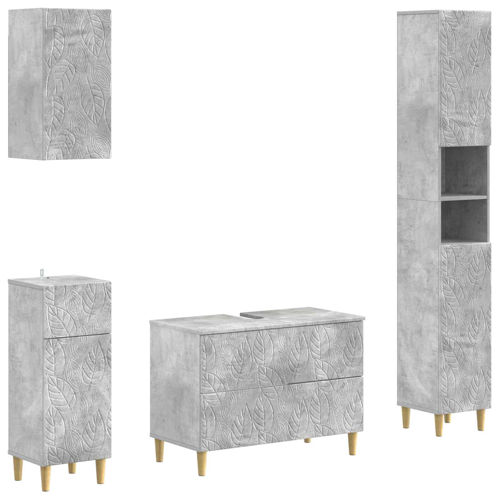 4-teiliges Badezimmer-Schrank-Set DELFT Betongrau Holzwerkstoff