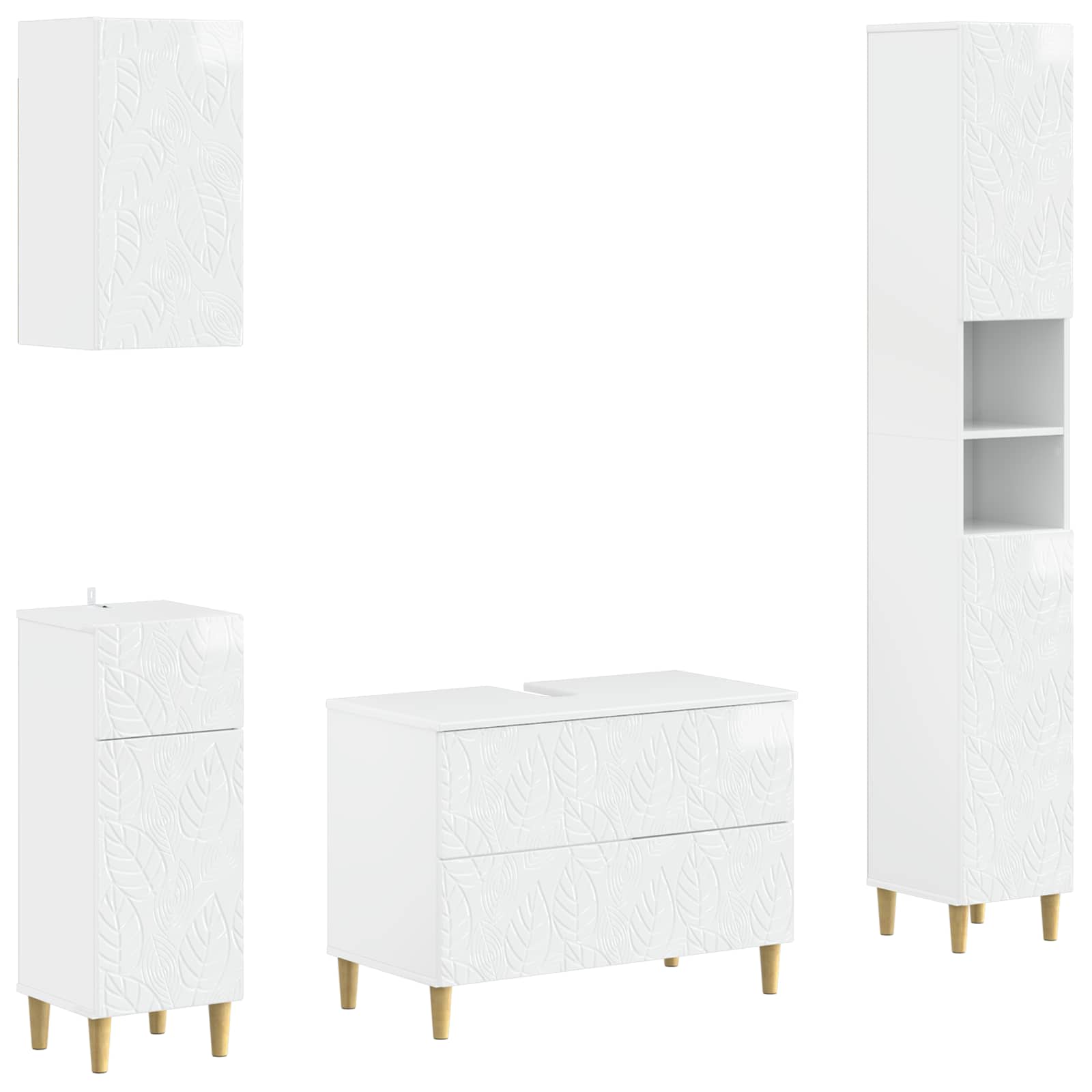 4-teiliges Badezimmer-Schrank-Set DELFT Hochglanz Weiß