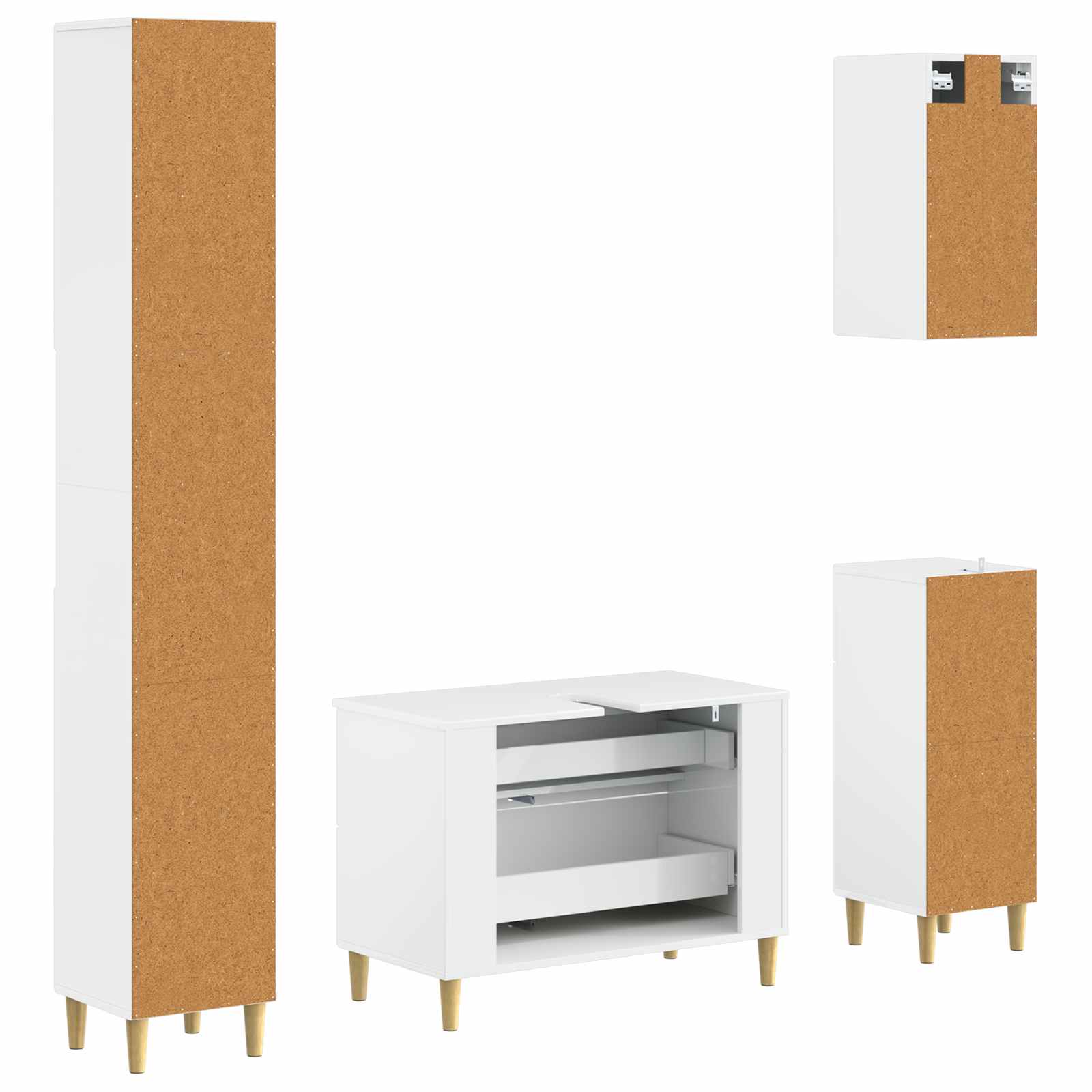 4-teiliges Badezimmer-Schrank-Set DELFT Hochglanz Weiß