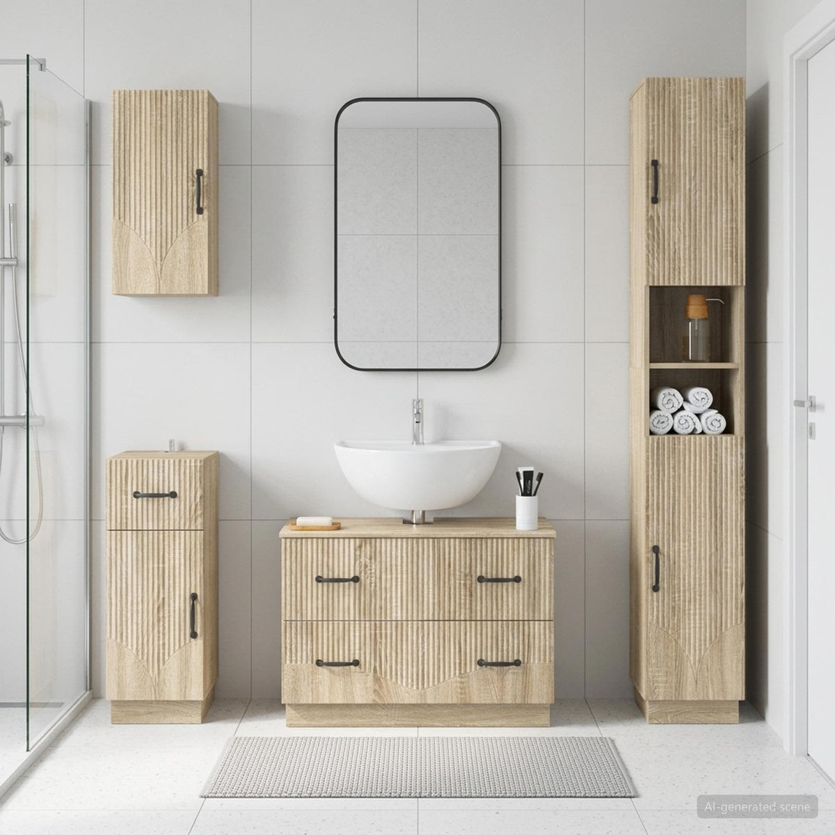 4-teiliges Badezimmer-Schrank-Set HOORN Sonoma-Eiche