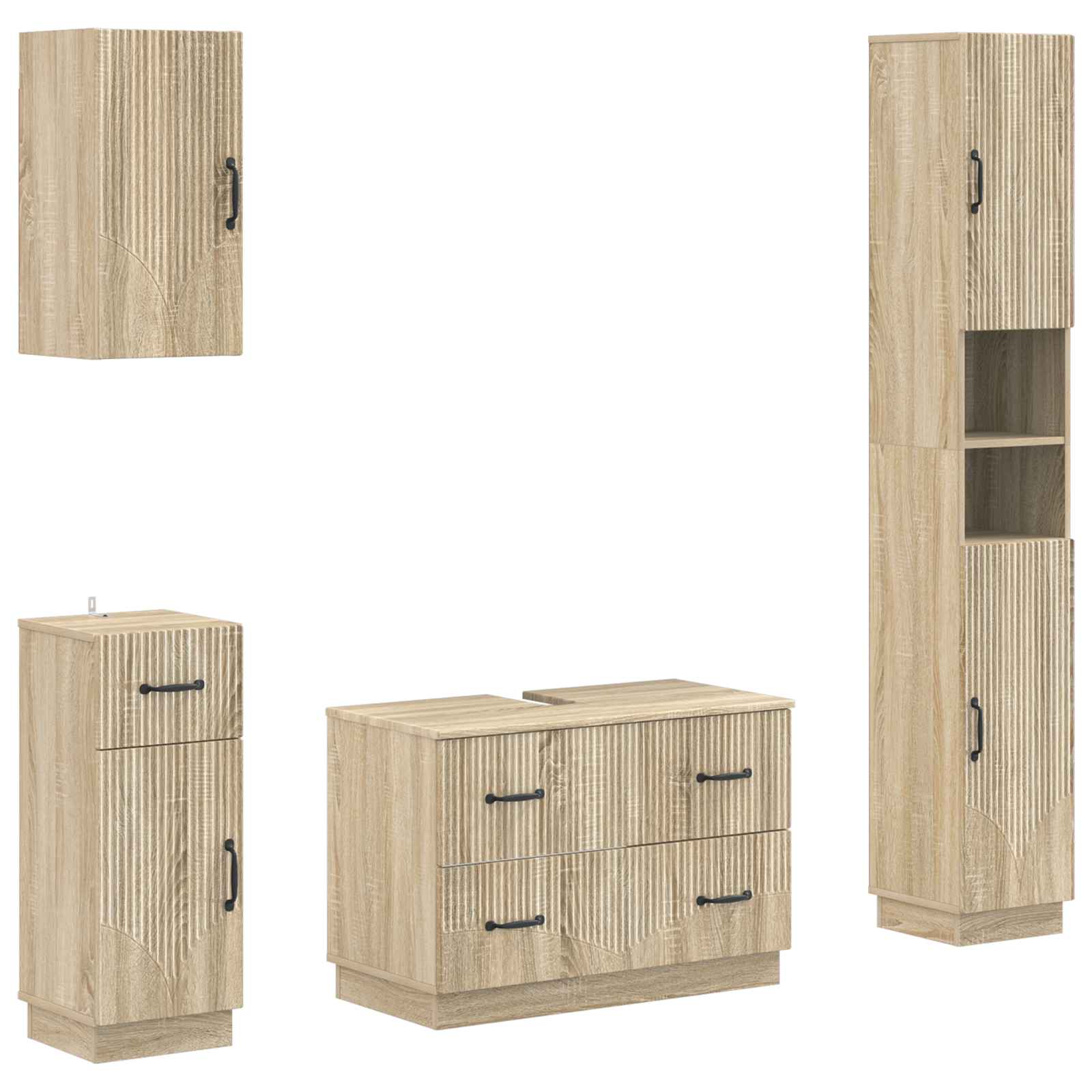 4-teiliges Badezimmer-Schrank-Set HOORN Sonoma-Eiche