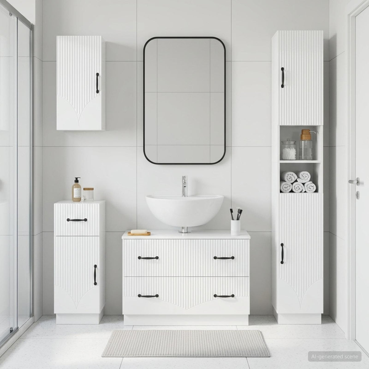 4-teiliges Badezimmer-Schrank-Set HOORN Hochglanz Weiß