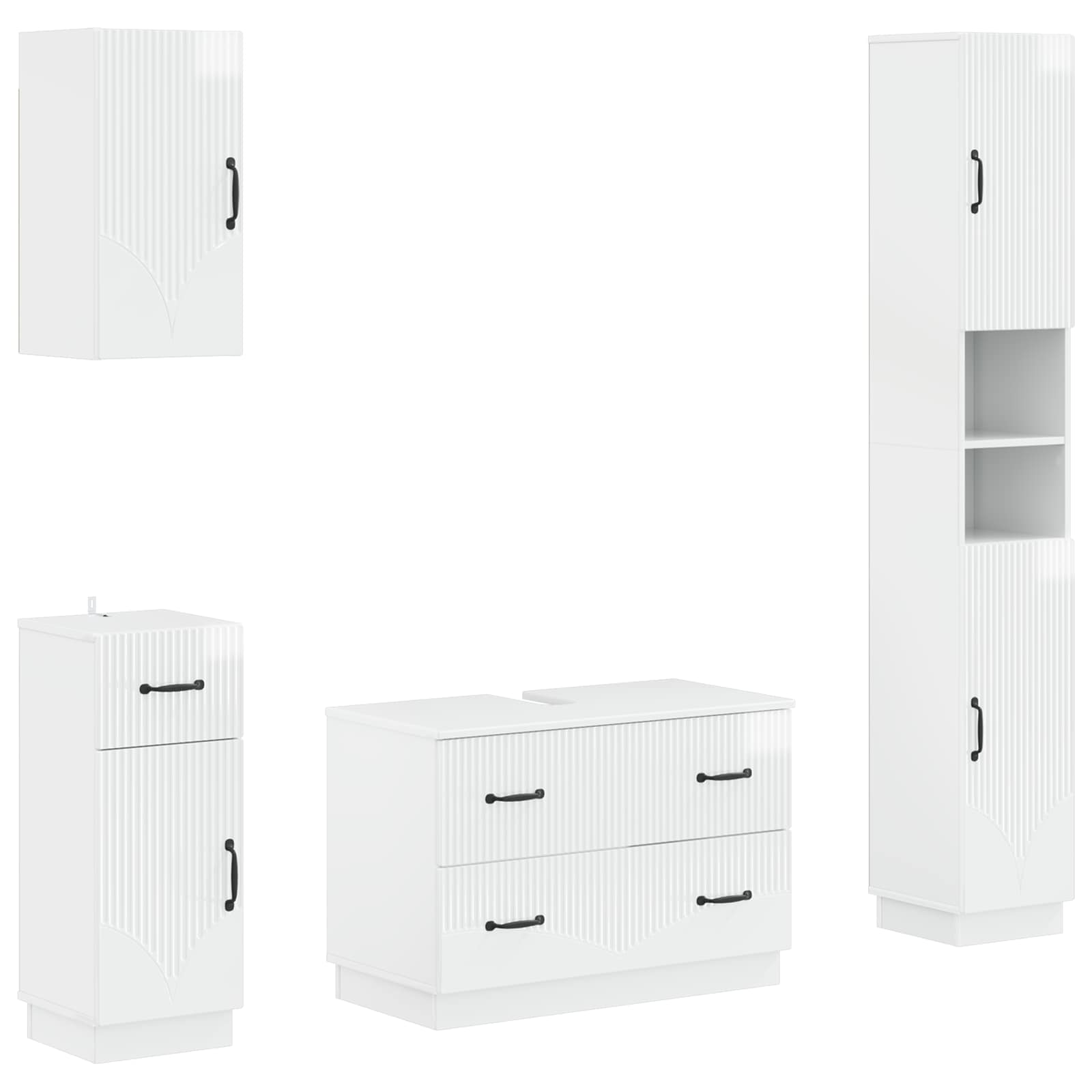 4-teiliges Badezimmer-Schrank-Set HOORN Hochglanz Weiß