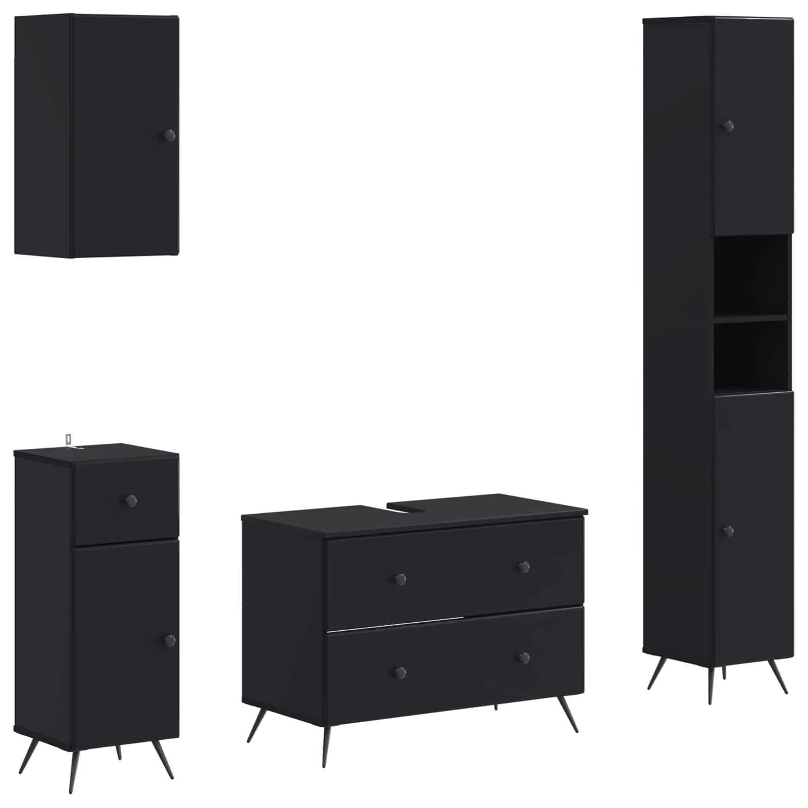 4-teiliges Badezimmer-Schrank-Set BREDA Schwarz Holzwerkstoff